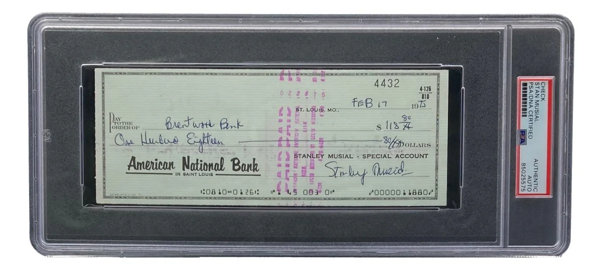 Stan Musial St. Louis Cardinals Signed Bank Check PSA/DNA 85025575
