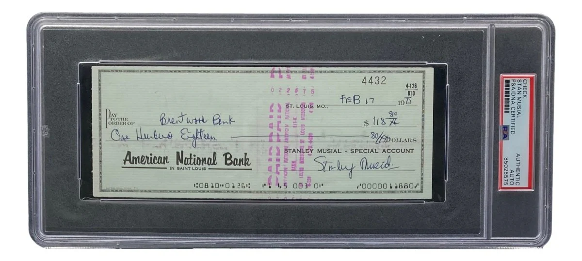Stan Musial St. Louis Cardinals Signed Bank Check PSA/DNA 85025575 - Image 4