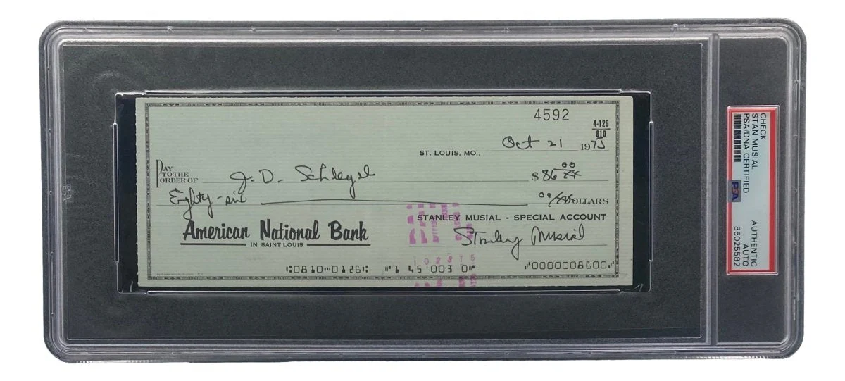 Stan Musial St. Louis Cardinals Signed Bank Check PSA/DNA 85025582