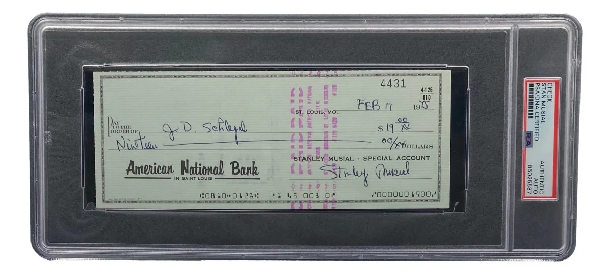 Stan Musial St. Louis Cardinals Signed Bank Check PSA/DNA 85025587