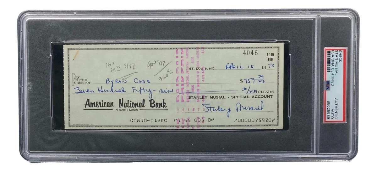 Stan Musial St. Louis Cardinals Signed Bank Check PSA/DNA 85025589
