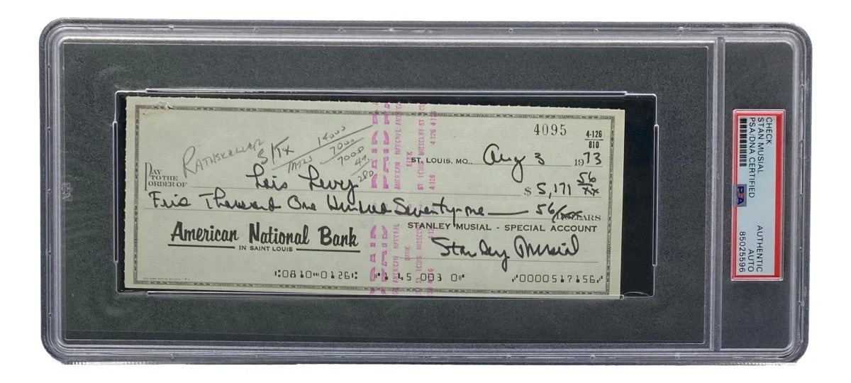 Stan Musial St. Louis Cardinals Signed Bank Check PSA/DNA 85025596