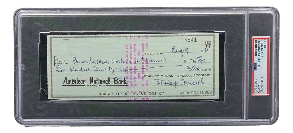 Stan Musial St. Louis Cardinals Signed Bank Check PSA/DNA 85025602