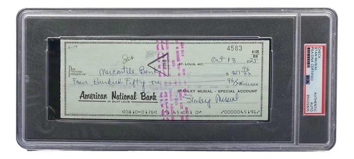 Stan Musial St. Louis Cardinals Signed Bank Check PSA/DNA 85025605