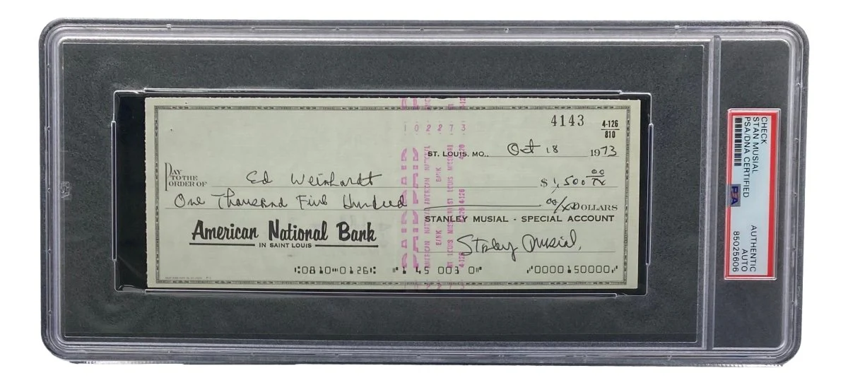 Stan Musial St. Louis Cardinals Signed Bank Check PSA/DNA 85025606