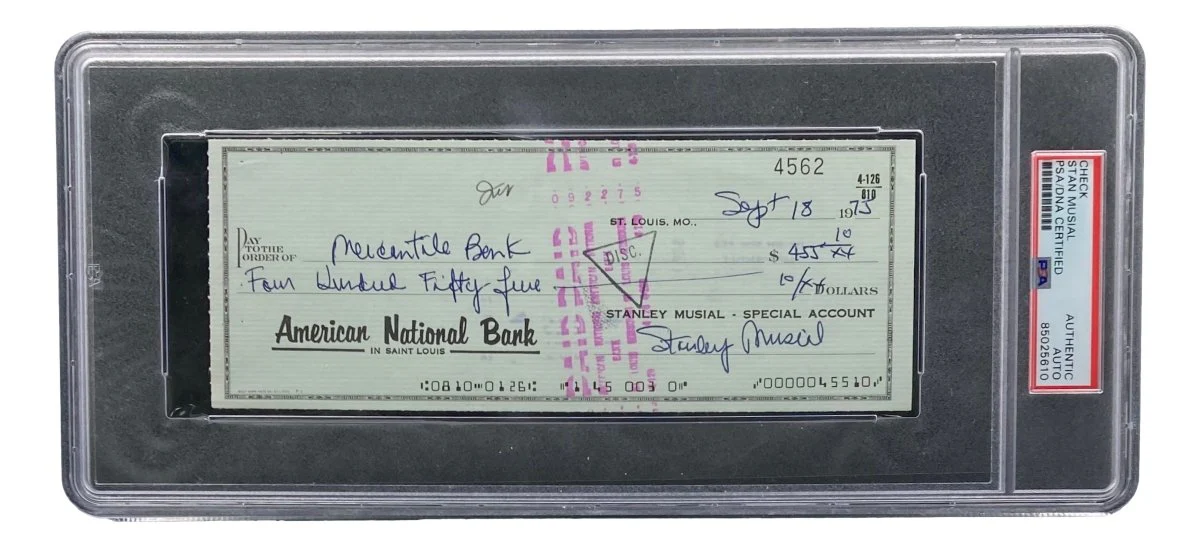 Stan Musial St. Louis Cardinals Signed Bank Check PSA/DNA 85025610