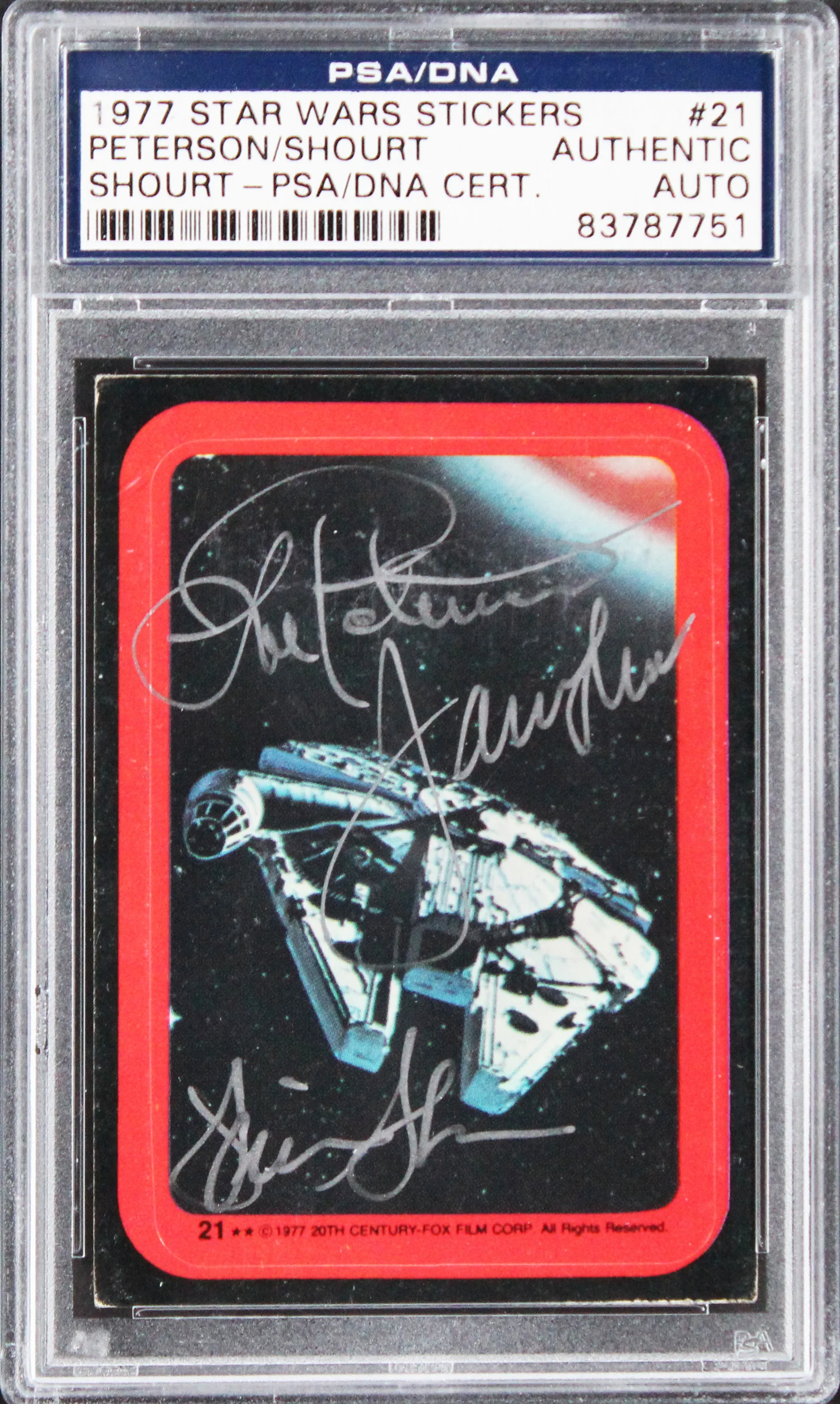 Star Wars (2) Peterson & Shourt Signed 1977 SW Stickers #21 Card PSA/DNA Slab - Image 2