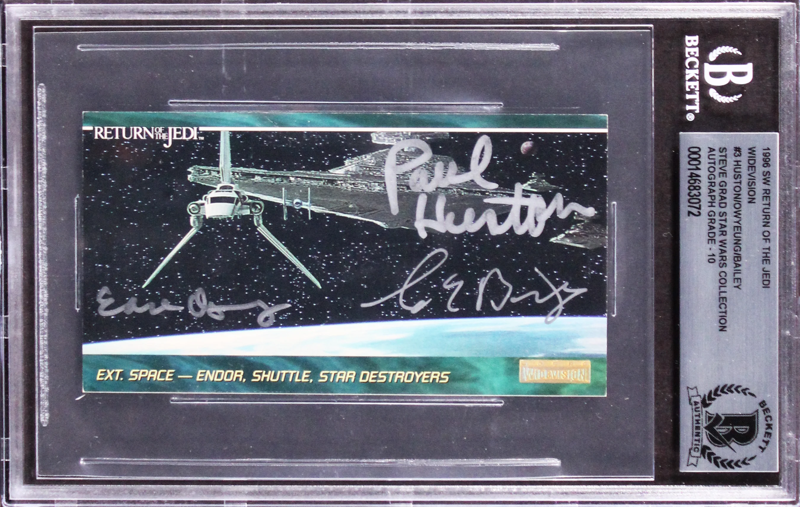 Star Wars (3) Huston, Bailey +1 Signed 1996 ROTJ WV #3 Card Auto 10! BAS Slab - Image 2