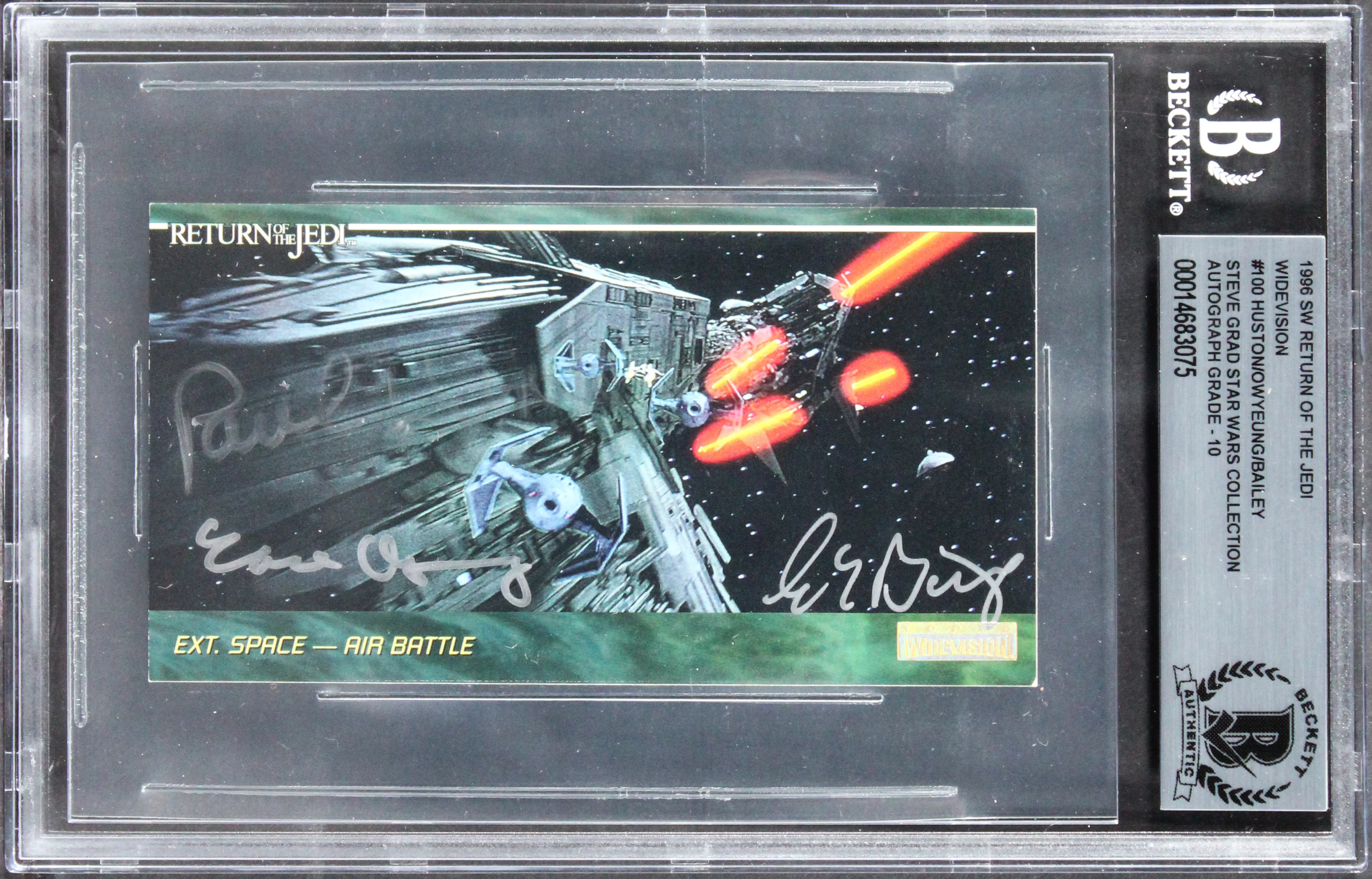 Star Wars (3) Huston, Owyeung +1 Signed 1996 ROTJ WV #100 Card Auto 10! BAS Slab - Image 2
