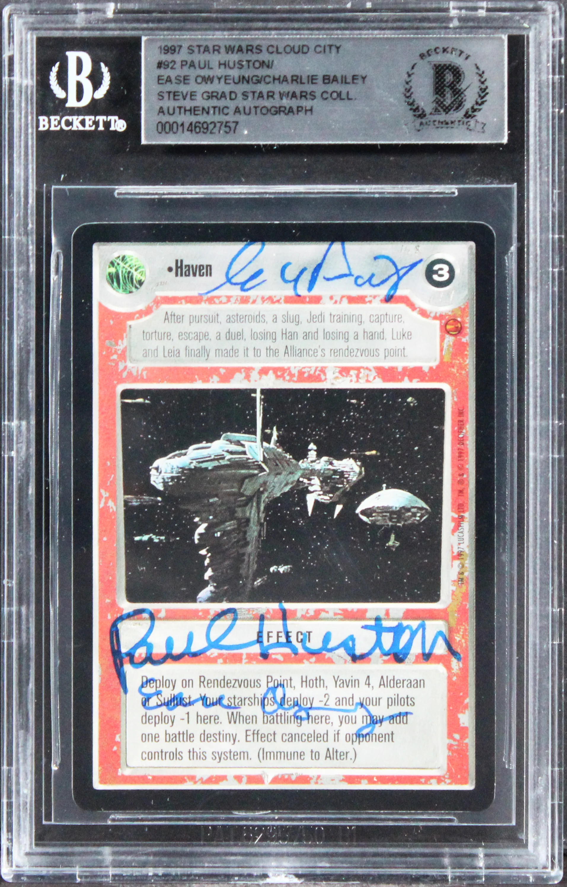 Star Wars (3) Huston, Owyeung & Bailey 1997 SW Cloud City #92 Card BAS Slabbed - Image 2