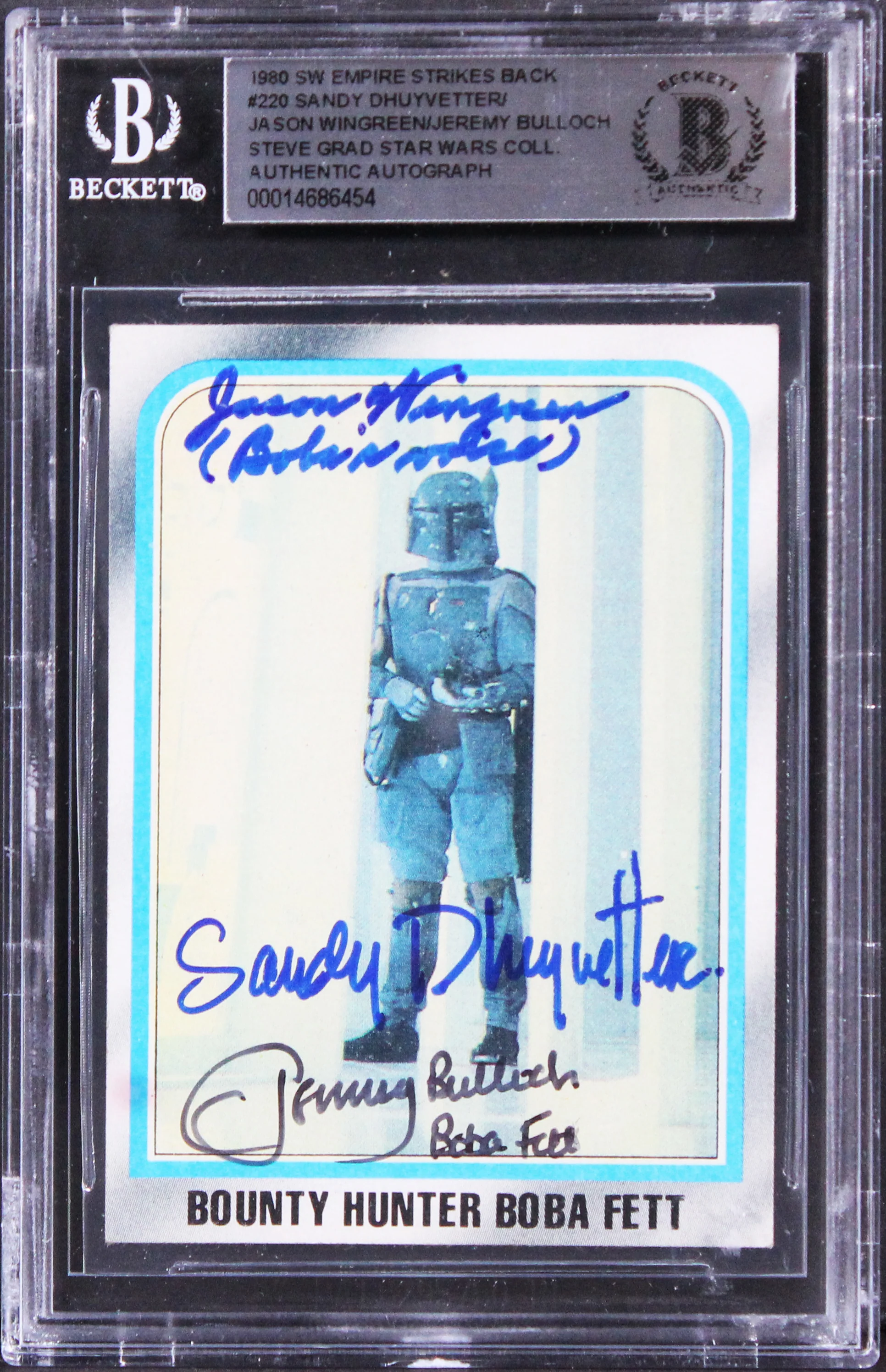 Star Wars (3) Jeremy Bulloch, Wingreen +1 Signed 1980 ESB #220 Card BAS Slabbed - Image 2