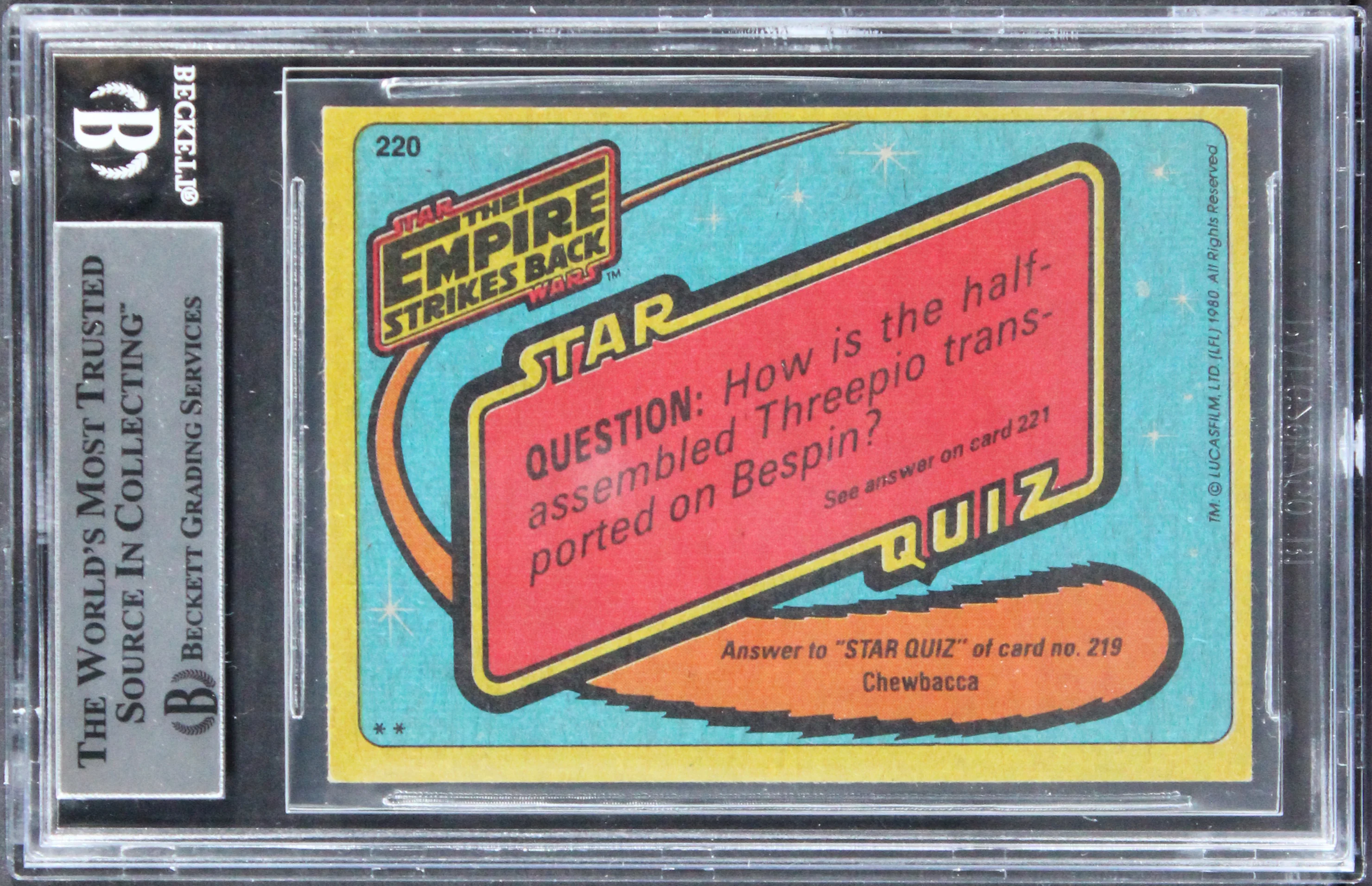 Star Wars (3) Jeremy Bulloch, Wingreen +1 Signed 1980 ESB #220 Card BAS Slabbed - Image 3
