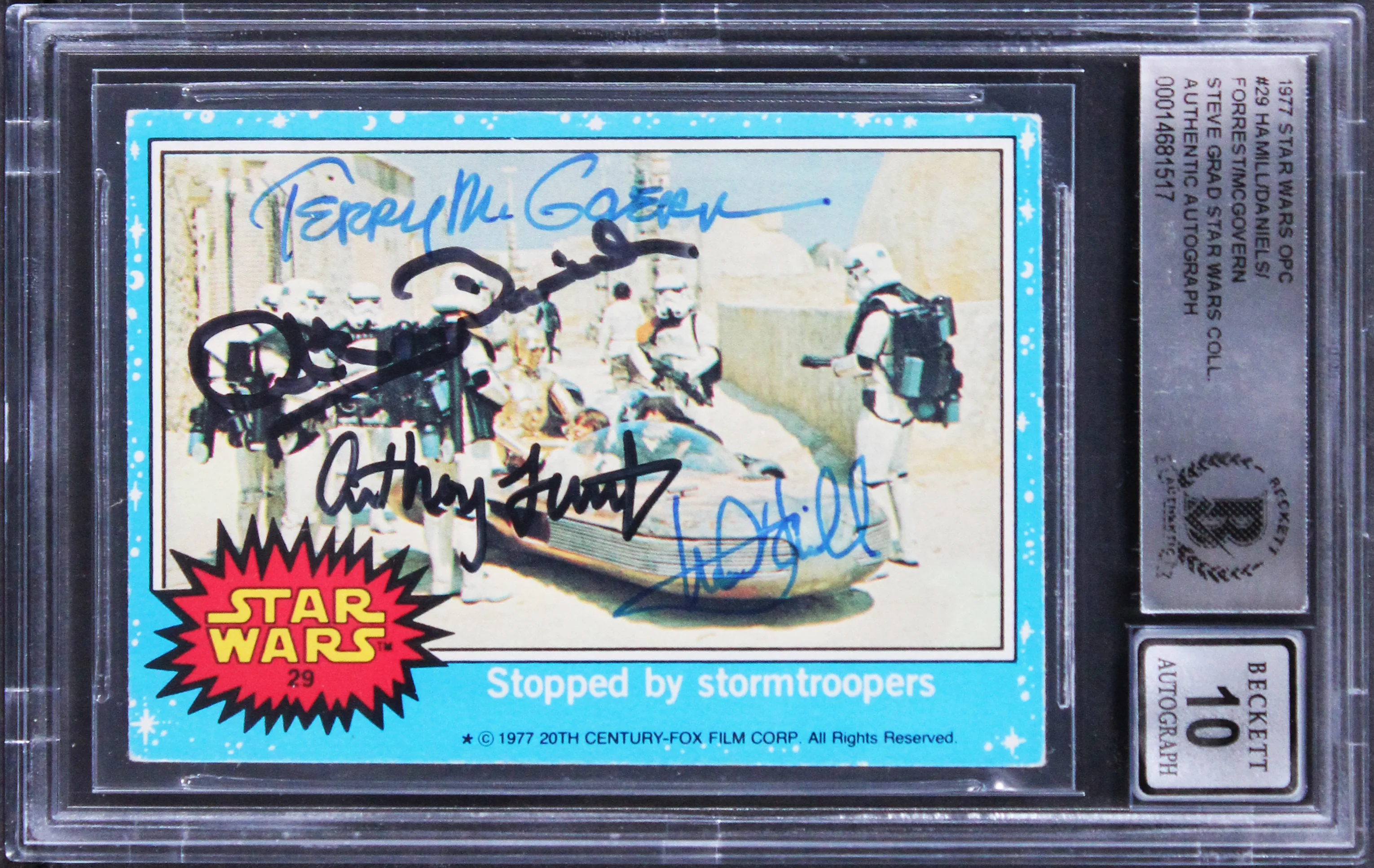 Star Wars (4) Hamill, Daniels +2 Signed 1977 SW OPC #29 Card Auto 10! BAS Slab - Image 2