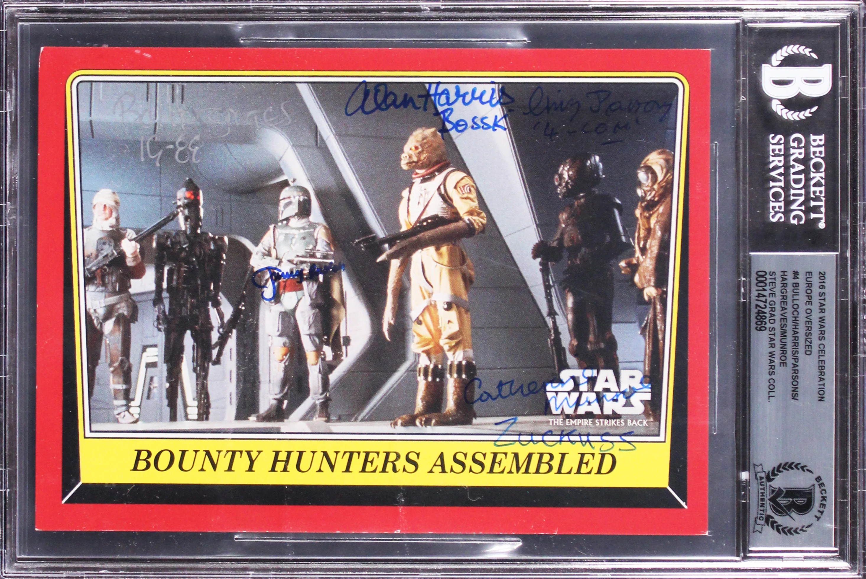 Star Wars (5) Bulloch, Harris, +3 Signed 2016 Star Wars EU OS #4 Card BAS Slab - Image 2