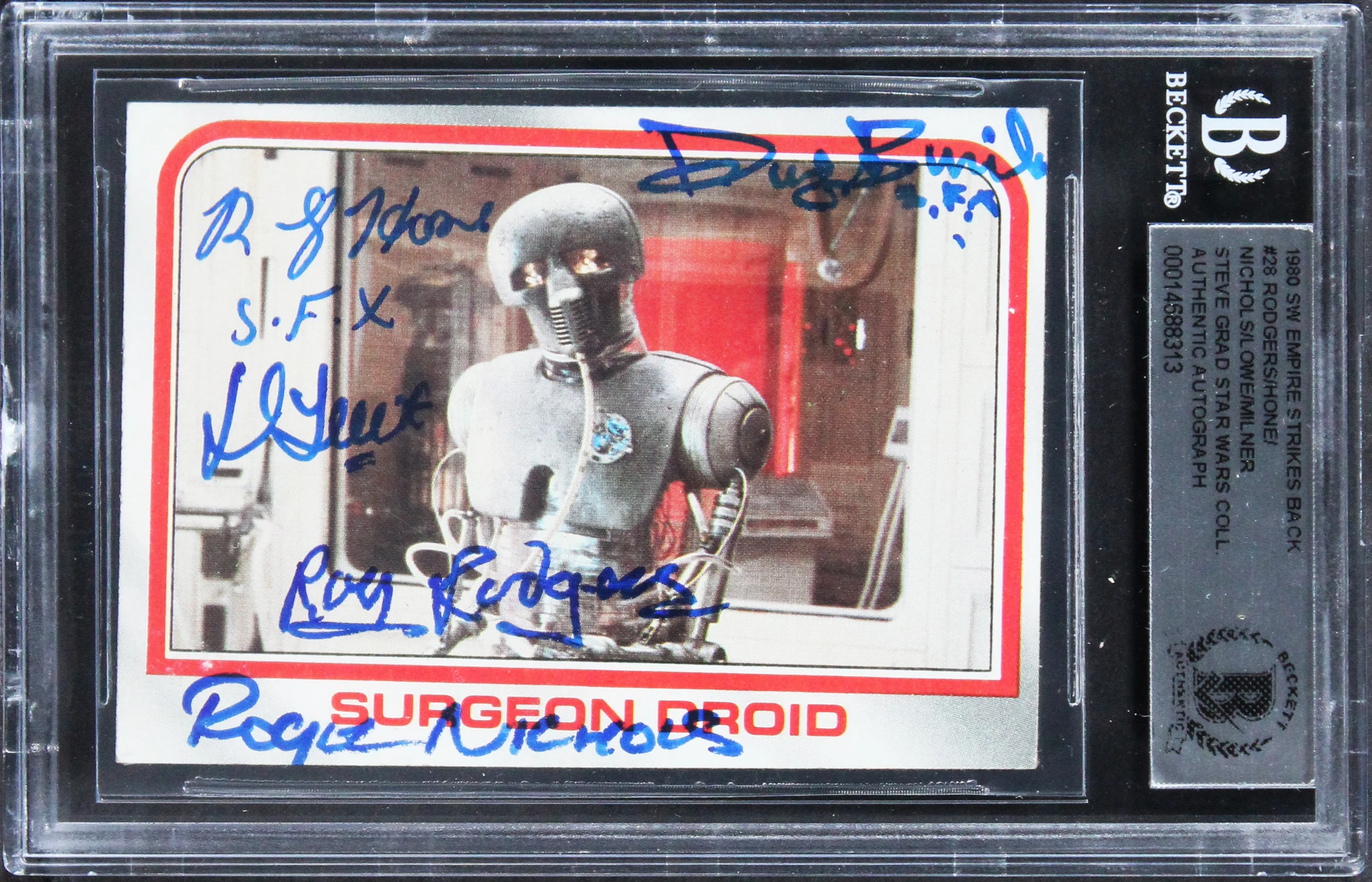 Star Wars (5) Rodgers, Hone, Nichols +2 Signed 1980 SW ESB #28 Card BAS Slabbed - Image 2