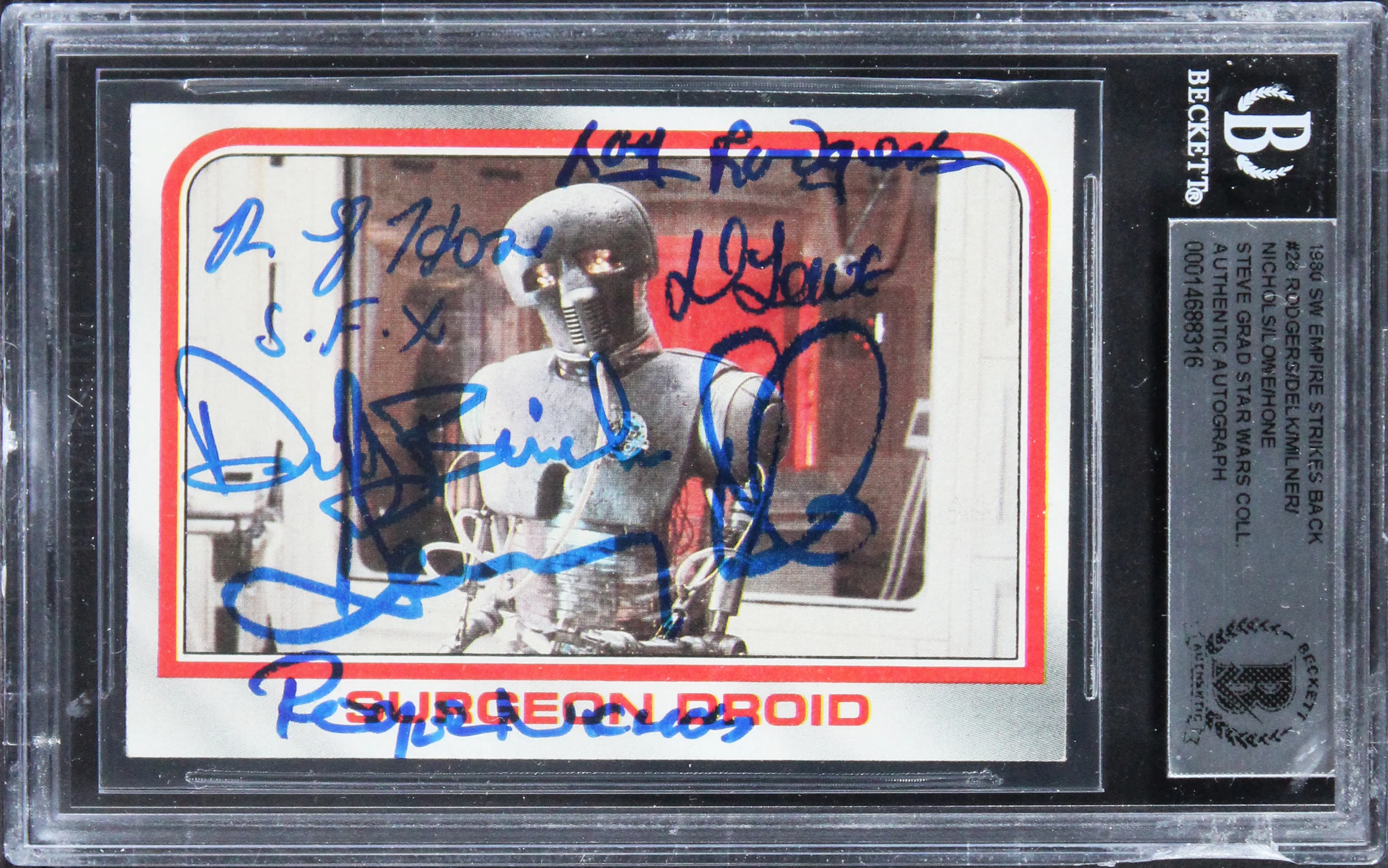 Star Wars (6) Delk, Nichols, Milner +3 Signed 1980 SW ESB #28 Card BAS Slabbed - Image 2