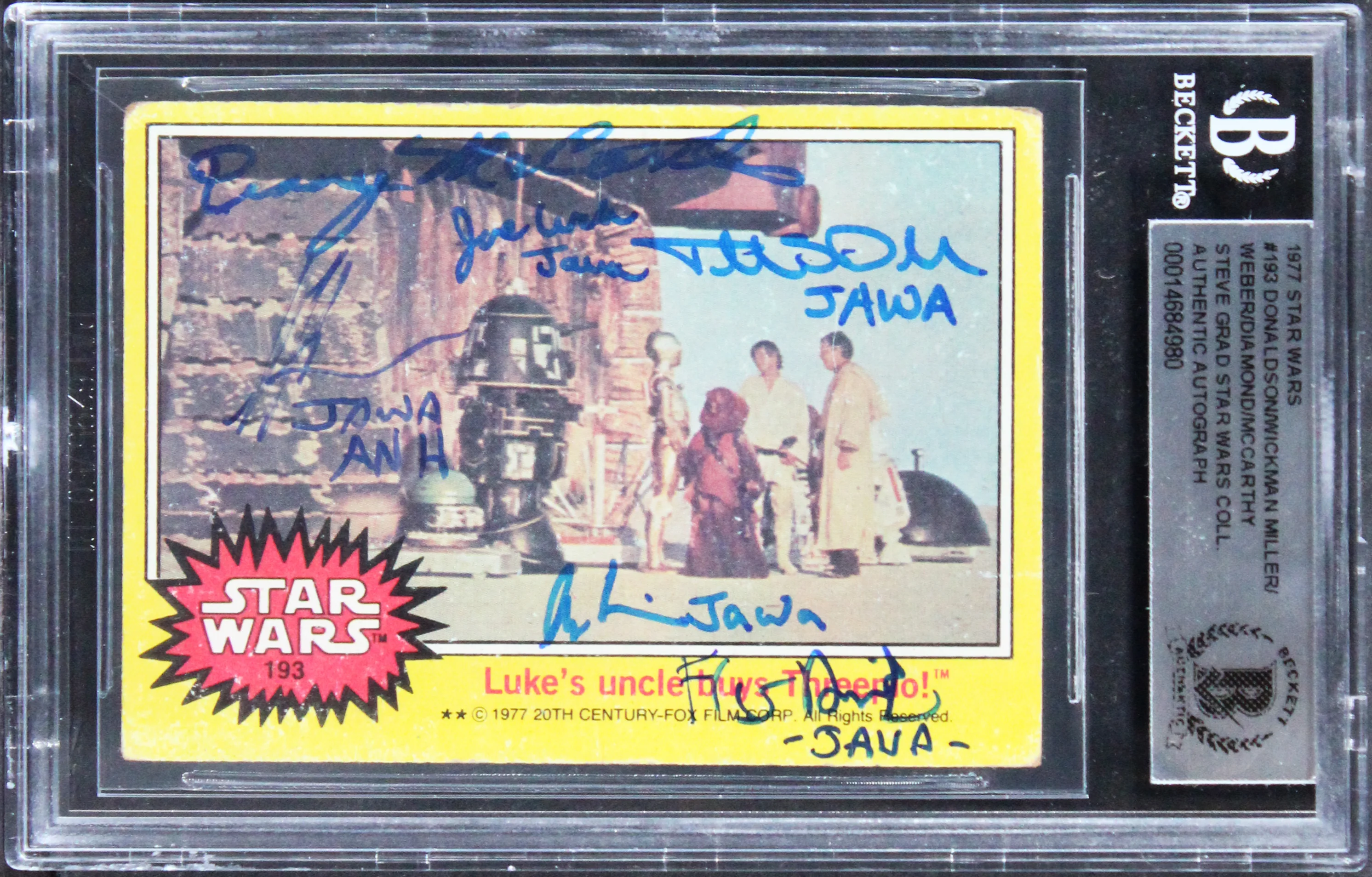 Star Wars (6) Donaldson, Diamond +4 Signed 1977 Star Wars #193 Card BAS Slabbed - Image 2