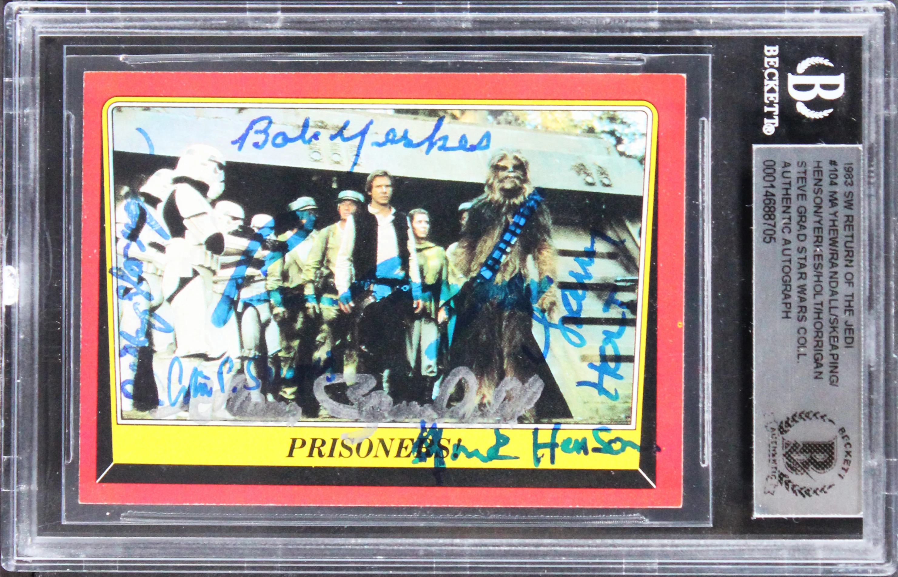 Star Wars (6) Peter Mayhew, Randall +4 Signed 1983 SW ROTJ #104 Card BAS Slabbed - Image 2