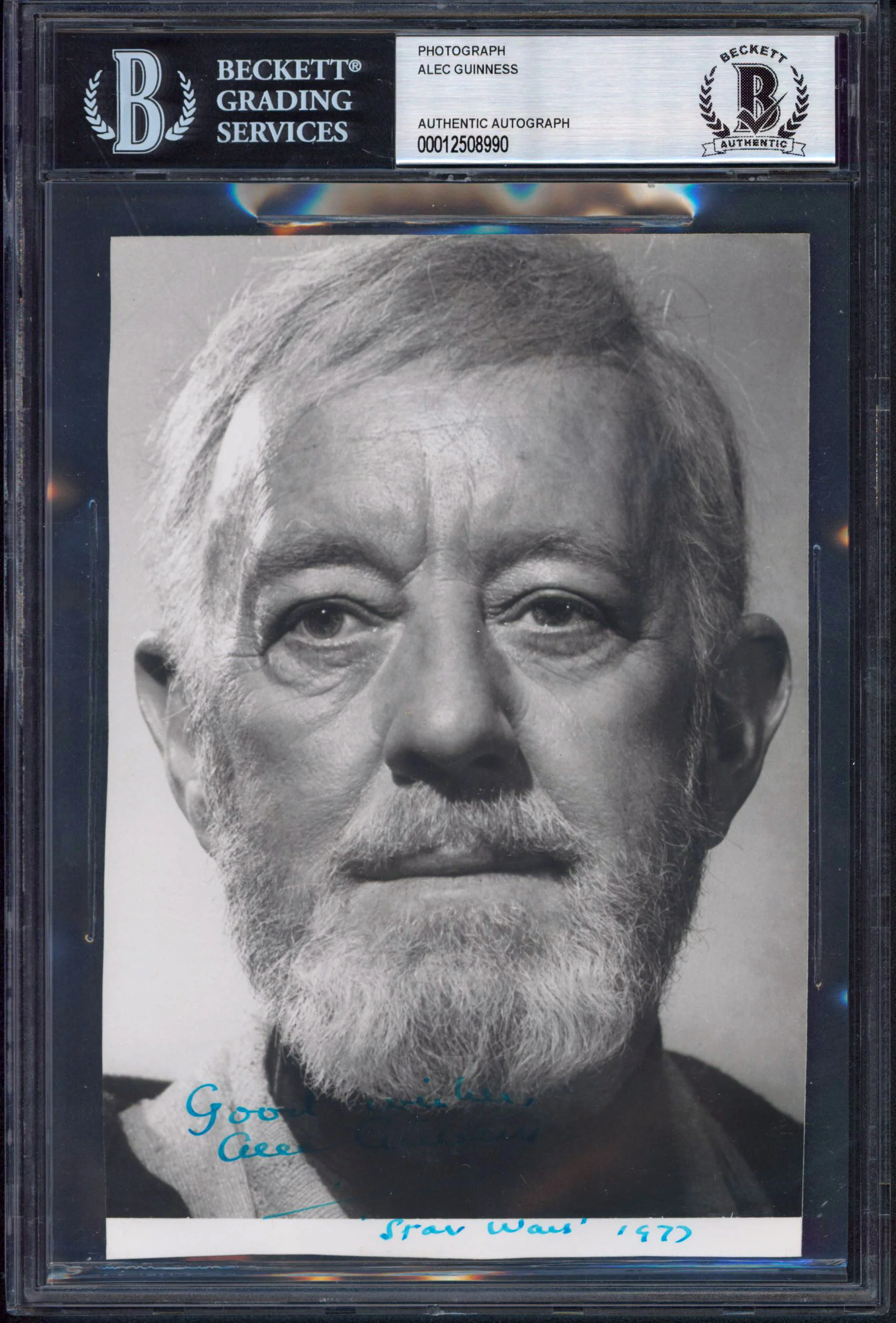 Star Wars Alec Guinness Authentic Signed B&W 5x7 Obi-Wan Kenobi Photo BAS Slab - Image 2