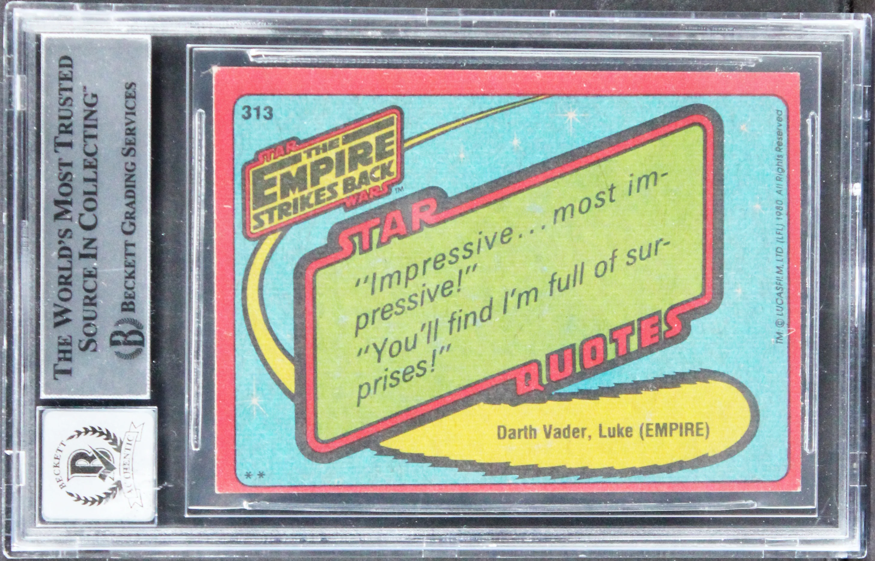 Star Wars Tomkins & Thom Signed 1980 SW ESB #313 Card Auto 10! BAS Slab - Image 3
