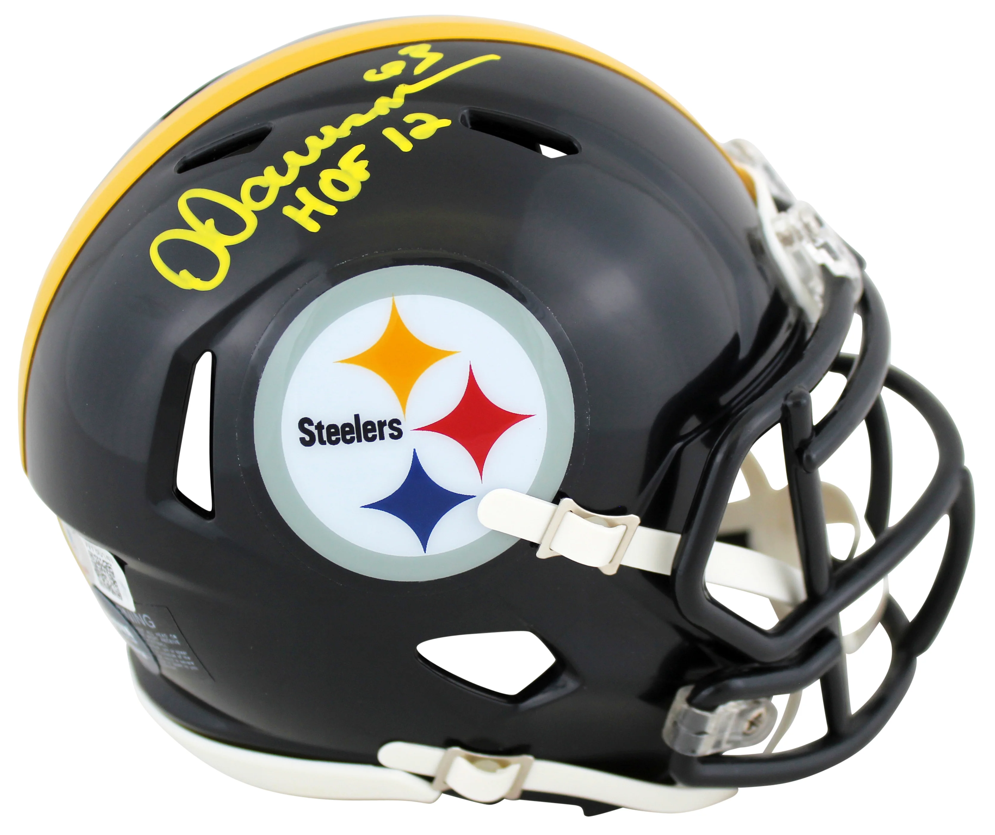 Steelers Dermontti Dawson "HOF 12" Authentic Signed Speed Mini Helmet BAS Wit - Image 2
