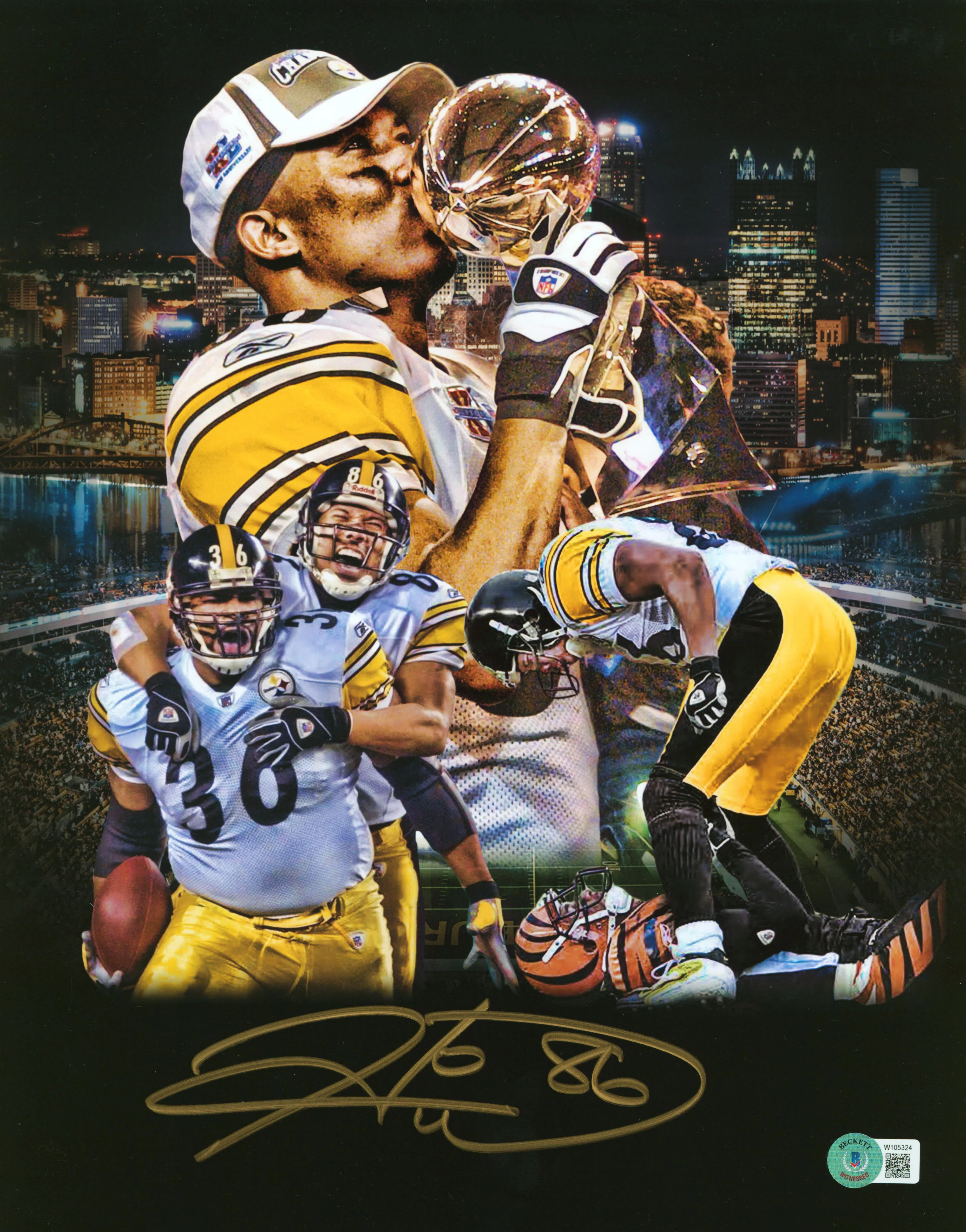 Steelers Hines Ward Authentic Signed 11x14 Custom Edit Photo BAS Witnessed - Image 2