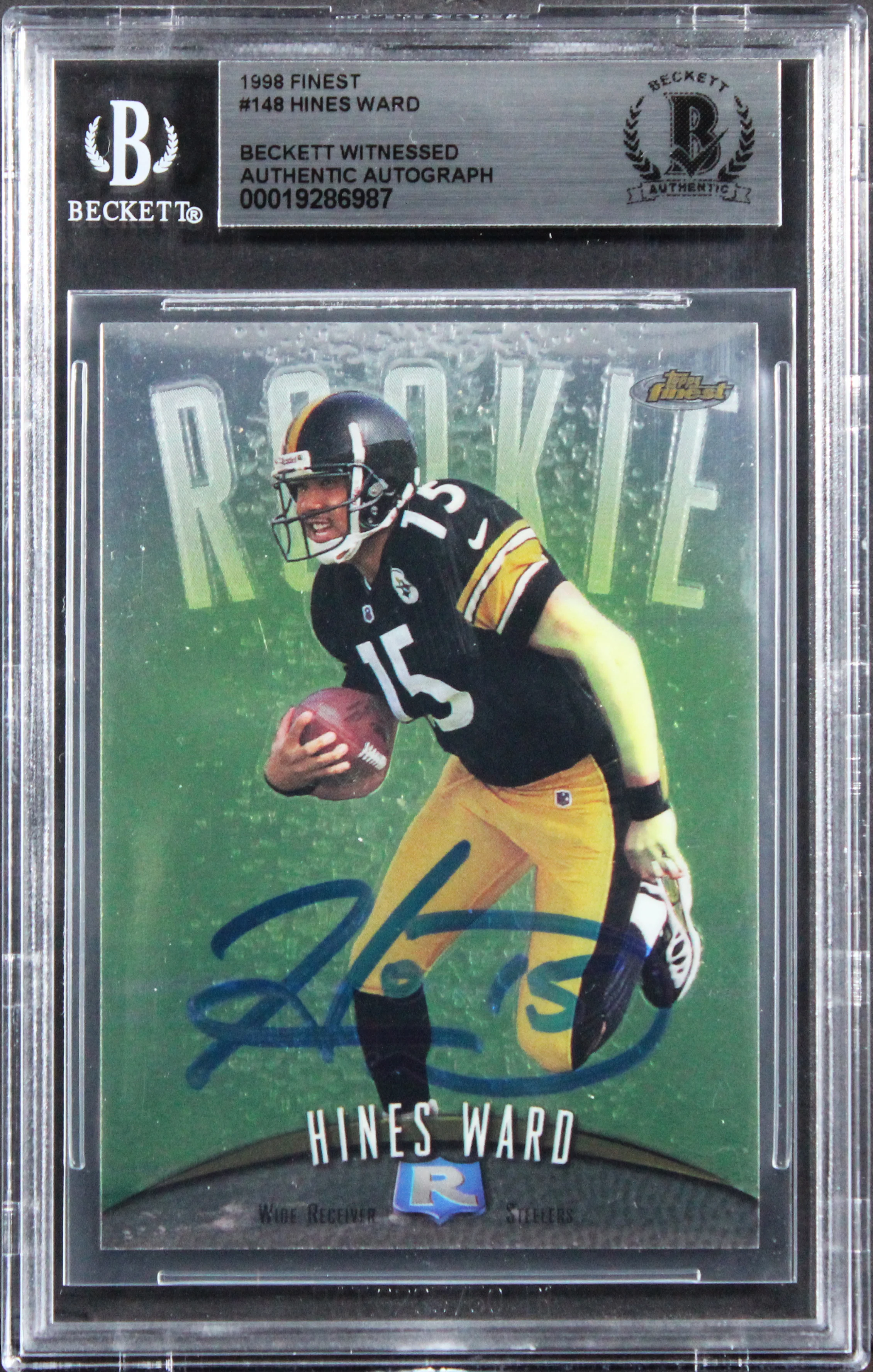 Steelers Hines Ward Authentic Signed 1998 Finest #148 Rookie Card BAS Slabbed - Image 2