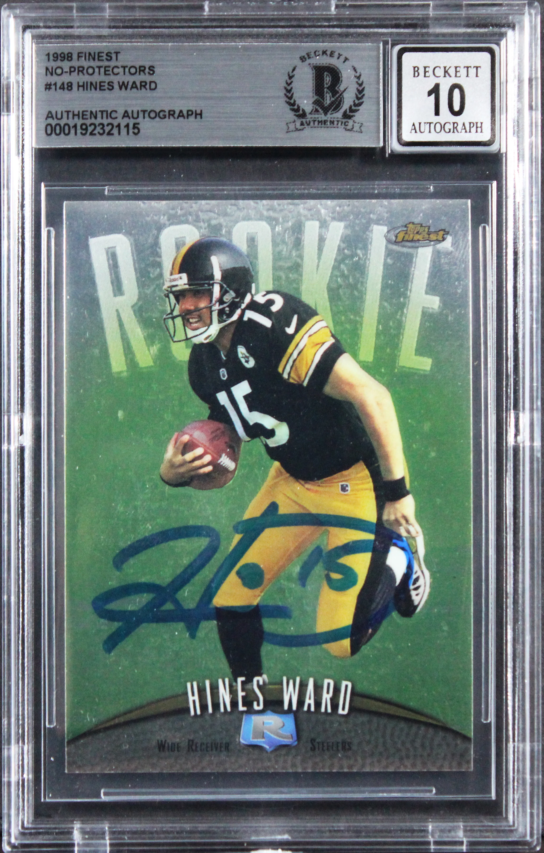 Steelers Hines Ward Signed 1998 Finest #148 Rookie Card Auto 10! BAS Slabbed - Image 2