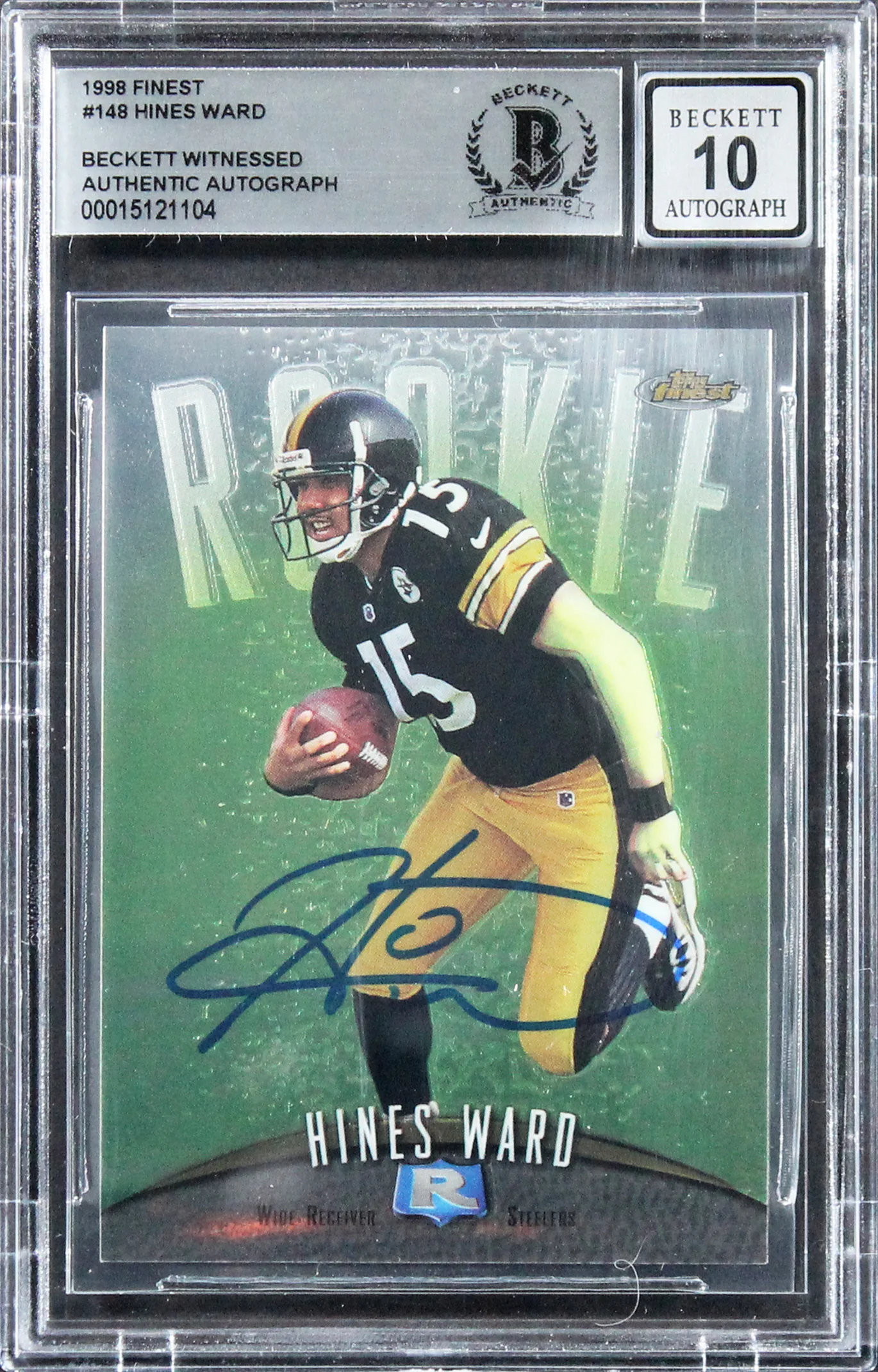 Steelers Hines Ward Signed 1998 FInest #148 Rookie Card Auto 10! BAS Slabbed - Image 2
