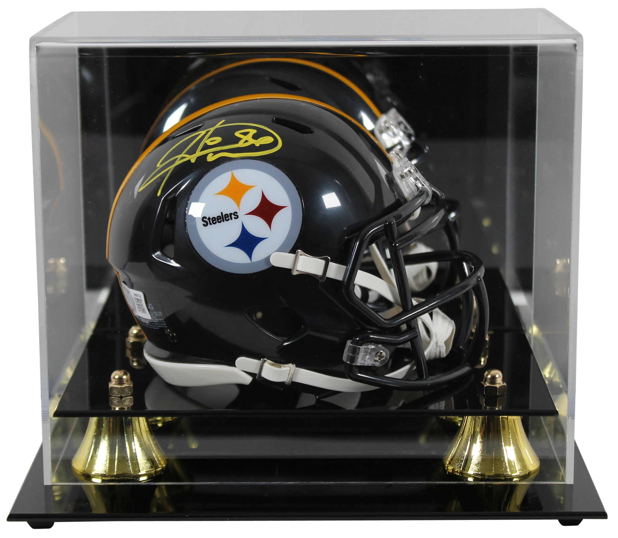Steelers Hines Ward Signed Speed Mini Helmet w/ Yellow SIg W/ Case BAS Witness - Image 2