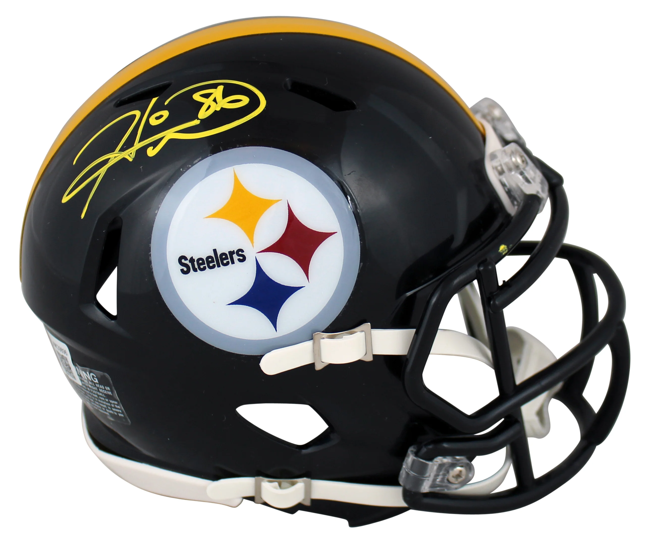 Steelers Hines Ward Signed Speed Mini Helmet w/ Yellow SIg W/ Case BAS Witness - Image 3