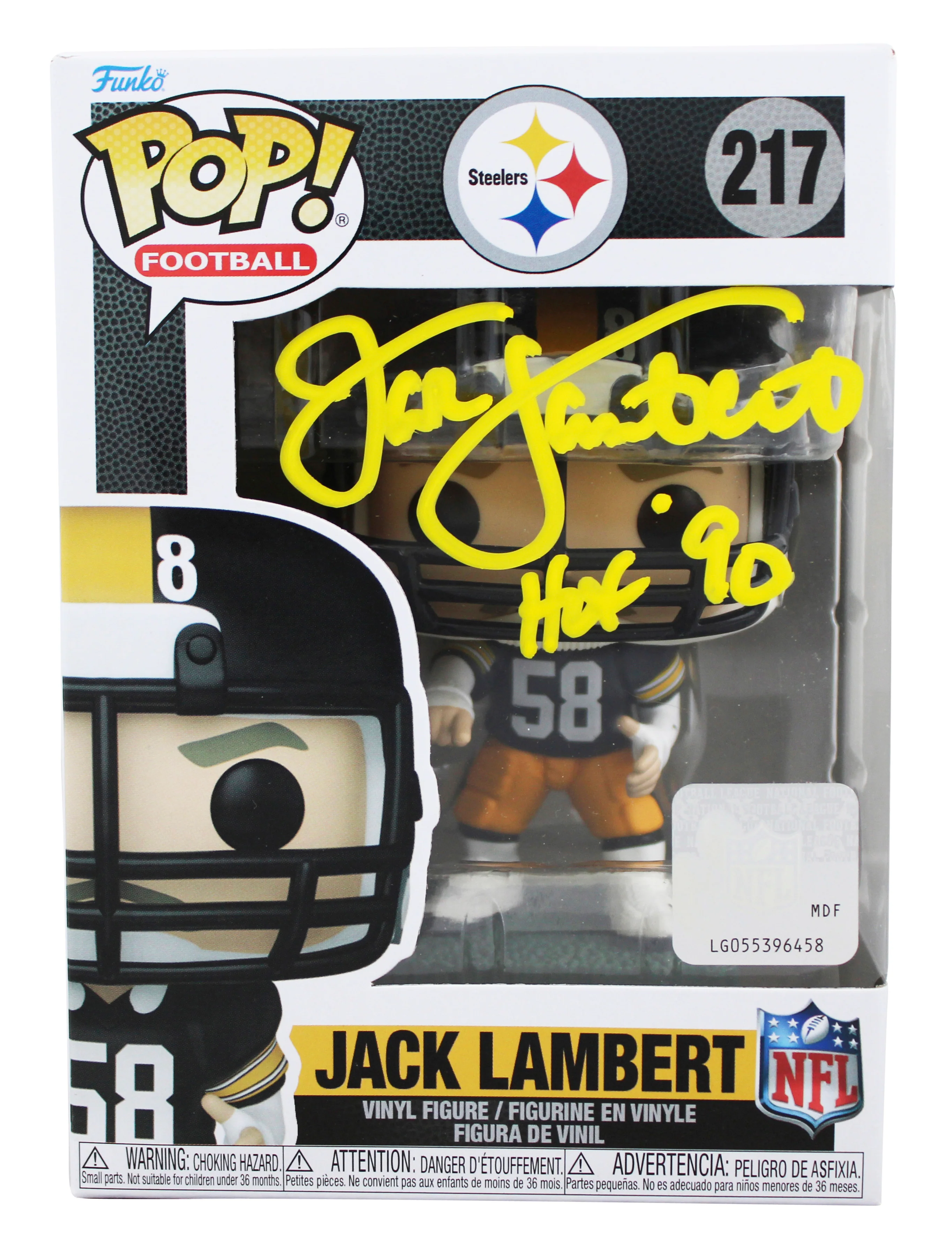 Steelers Jack Lambert "HOF 90" Signed #67 Funko Pop Vinyl Figure BAS Witnessed - Image 2