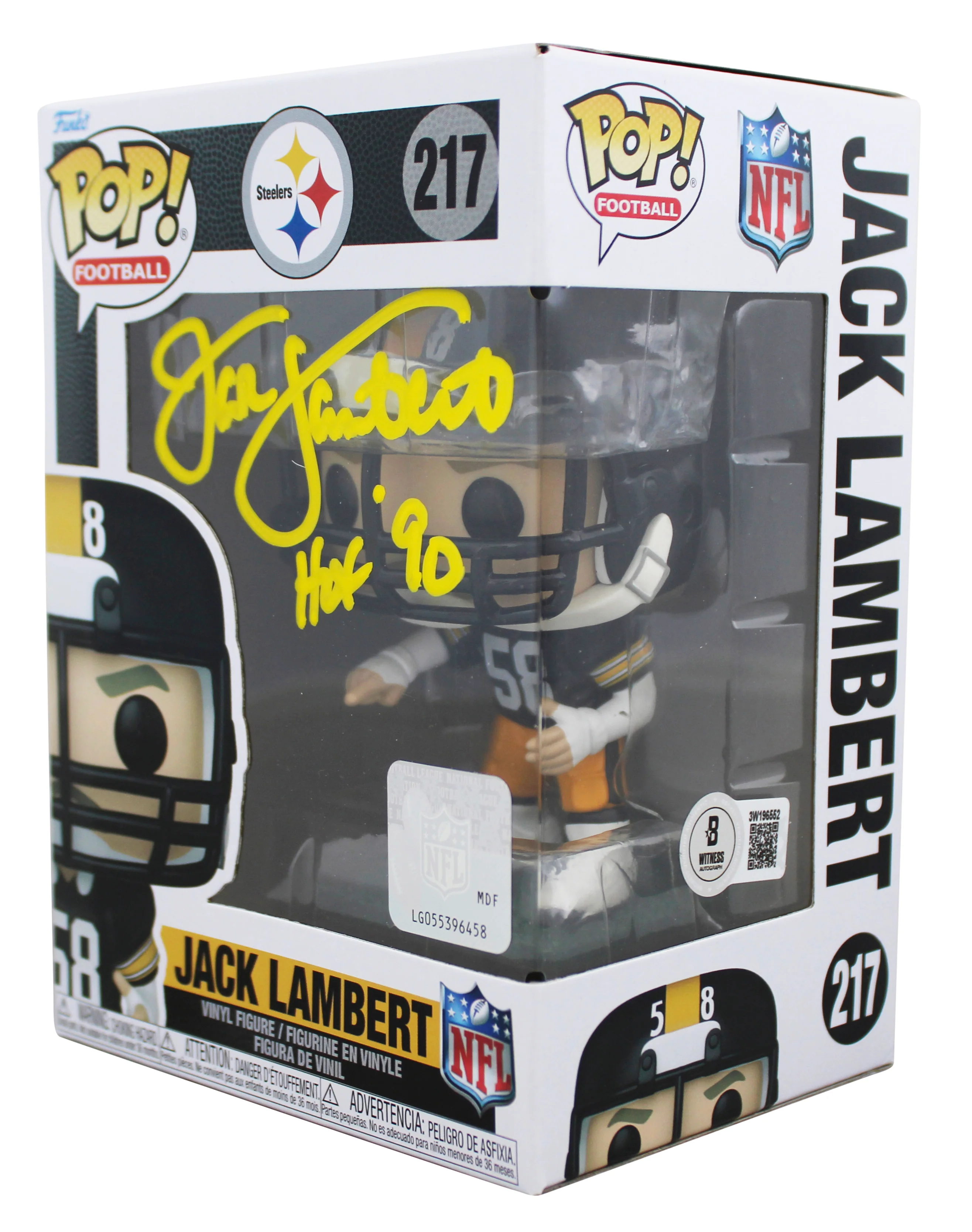 Steelers Jack Lambert "HOF 90" Signed #67 Funko Pop Vinyl Figure BAS Witnessed - Image 3