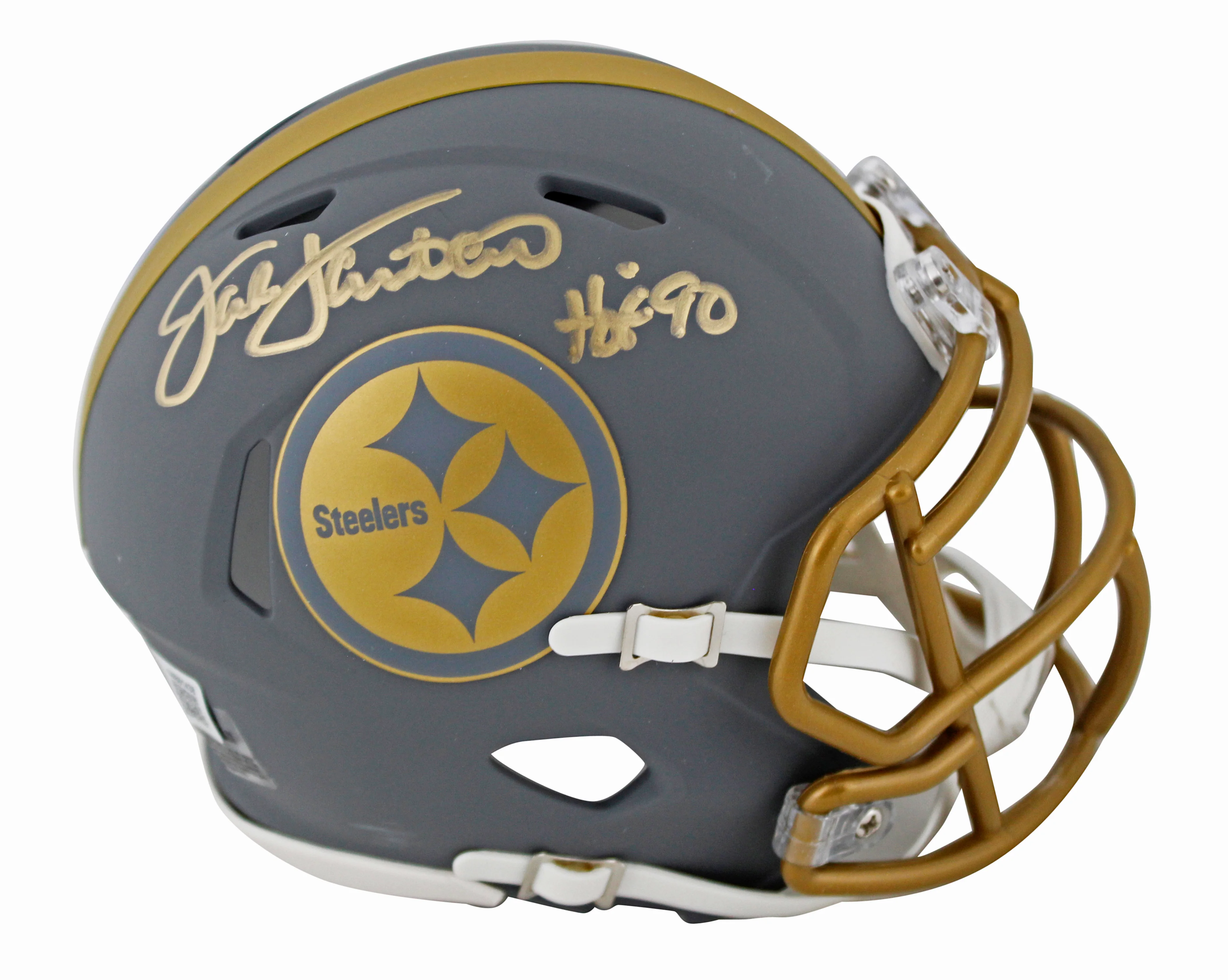 Steelers Jack Lambert "HOF 90" Signed Slate Speed Mini Helmet W/ Case BAS Wit - Image 3