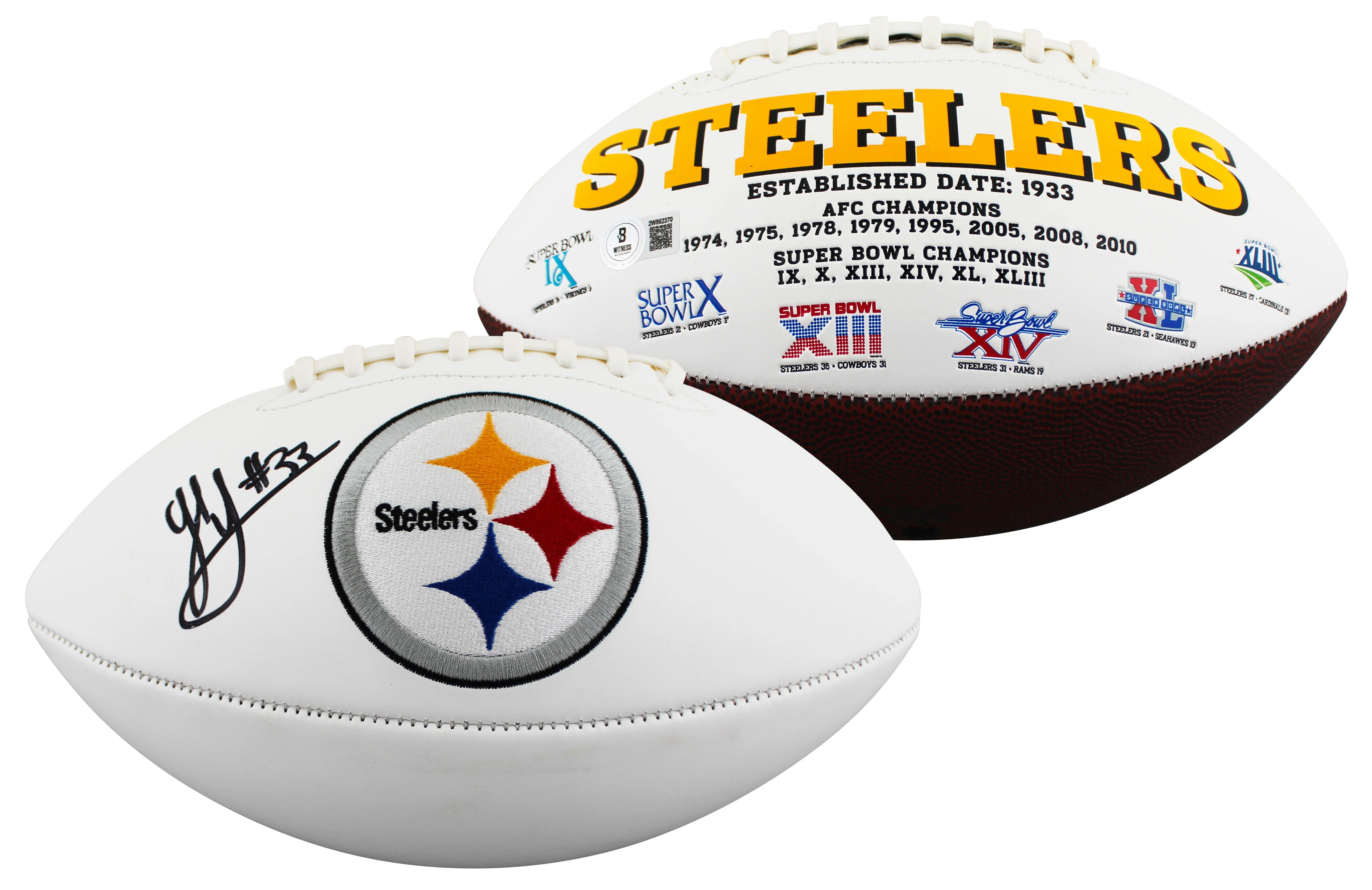Steelers Jack Sawyer Signed Rawlings White Panel Logo Football BAS Witnessed - Image 2