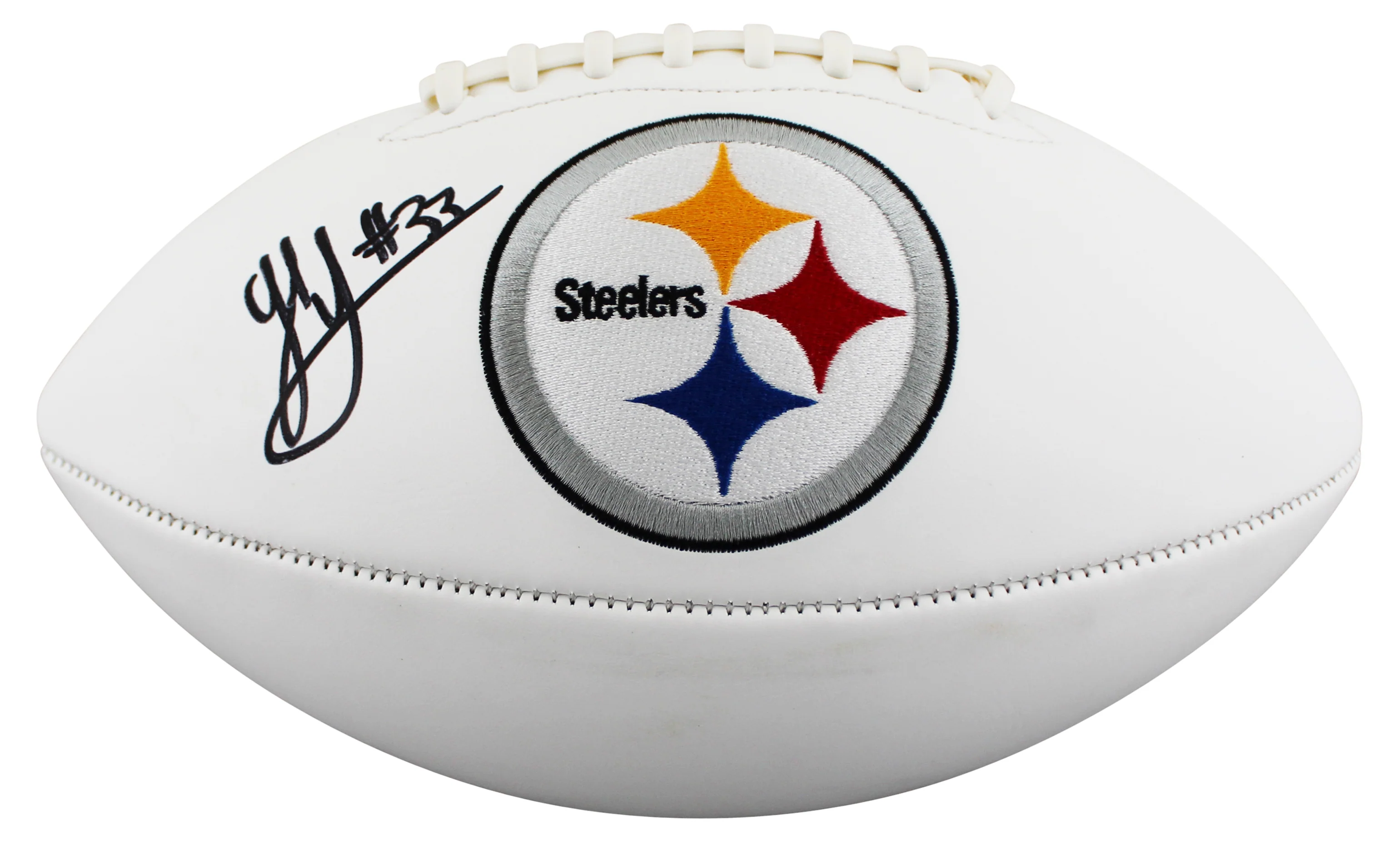 Steelers Jack Sawyer Signed Rawlings White Panel Logo Football BAS Witnessed - Image 3