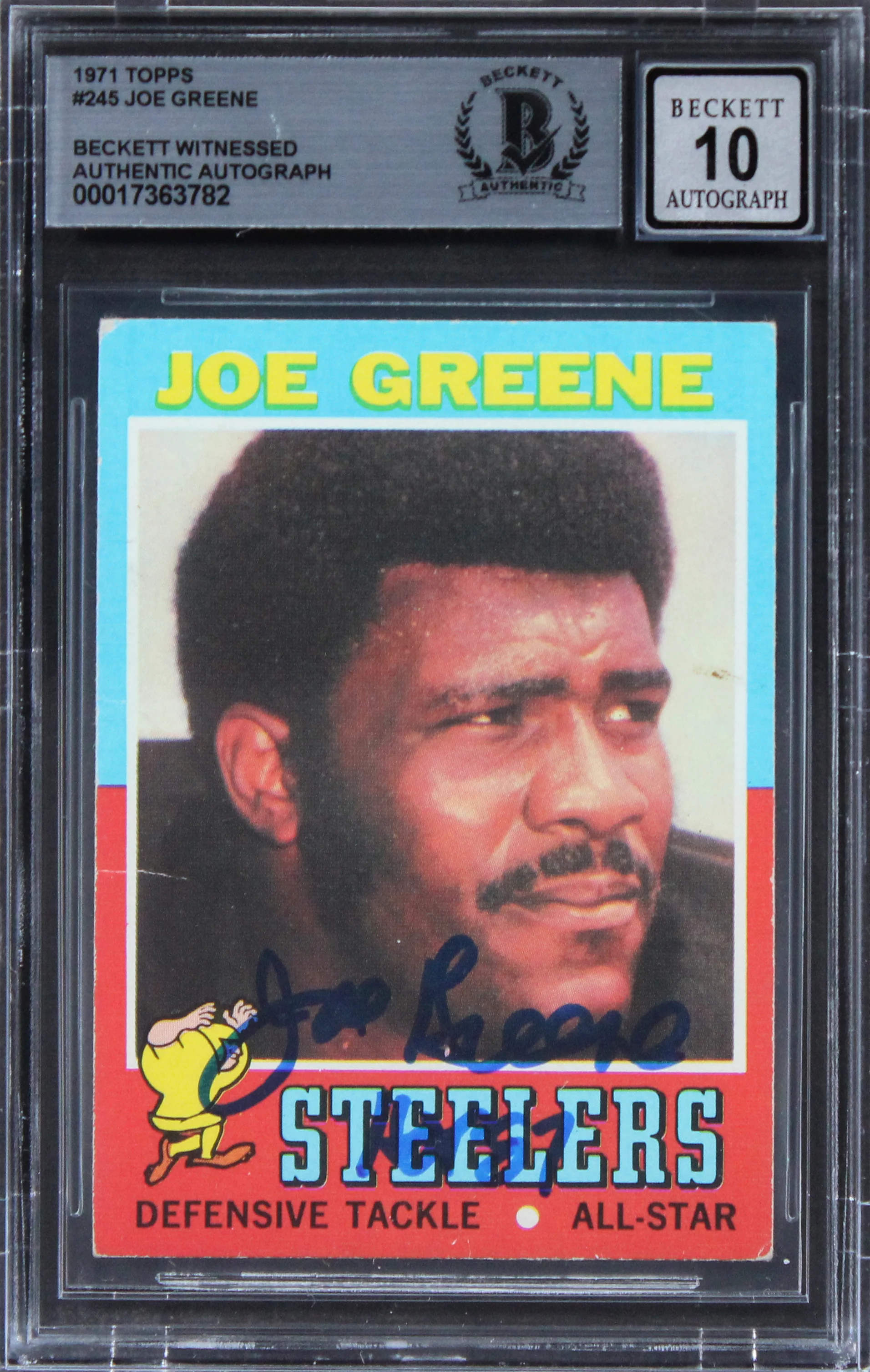 Steelers Joe Greene Authentic Signed 1971 Topps #245 Card Auto 10 BAS Slab 12 - Image 2