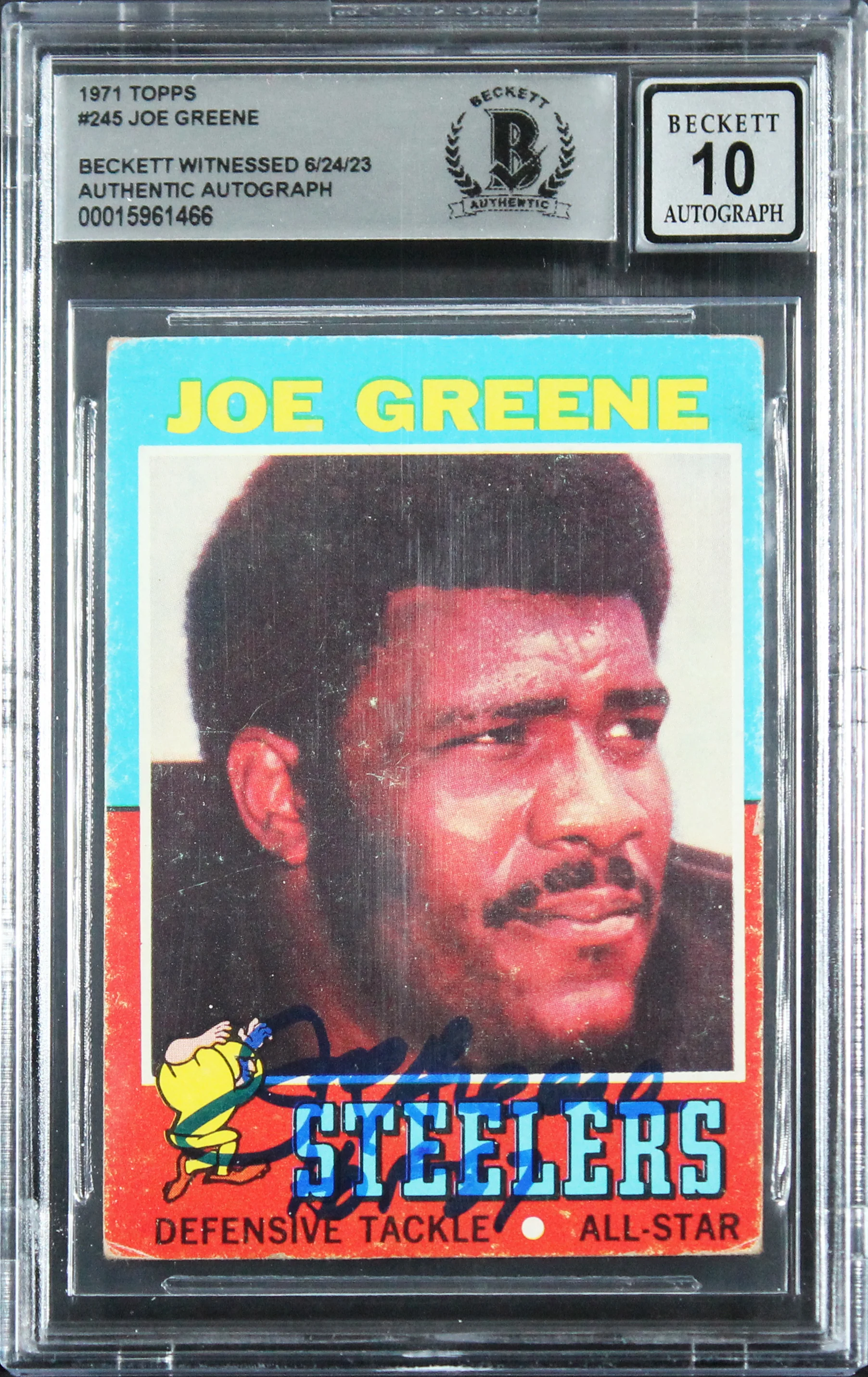 Steelers Joe Greene "HOF 87" Signed 1971 Topps #245 RC Auto 10! BAS Slabbed 2 - Image 2