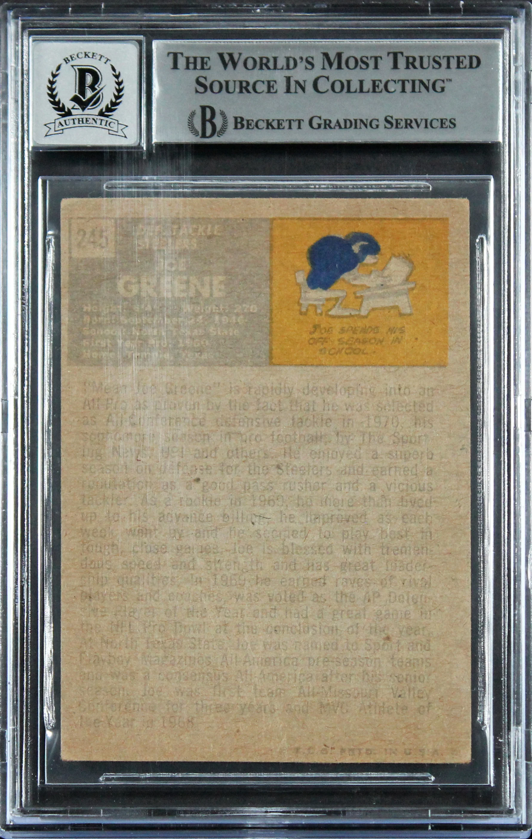 Steelers Joe Greene "HOF 87" Signed 1971 Topps #245 RC Auto 10! BAS Slabbed 2 - Image 3