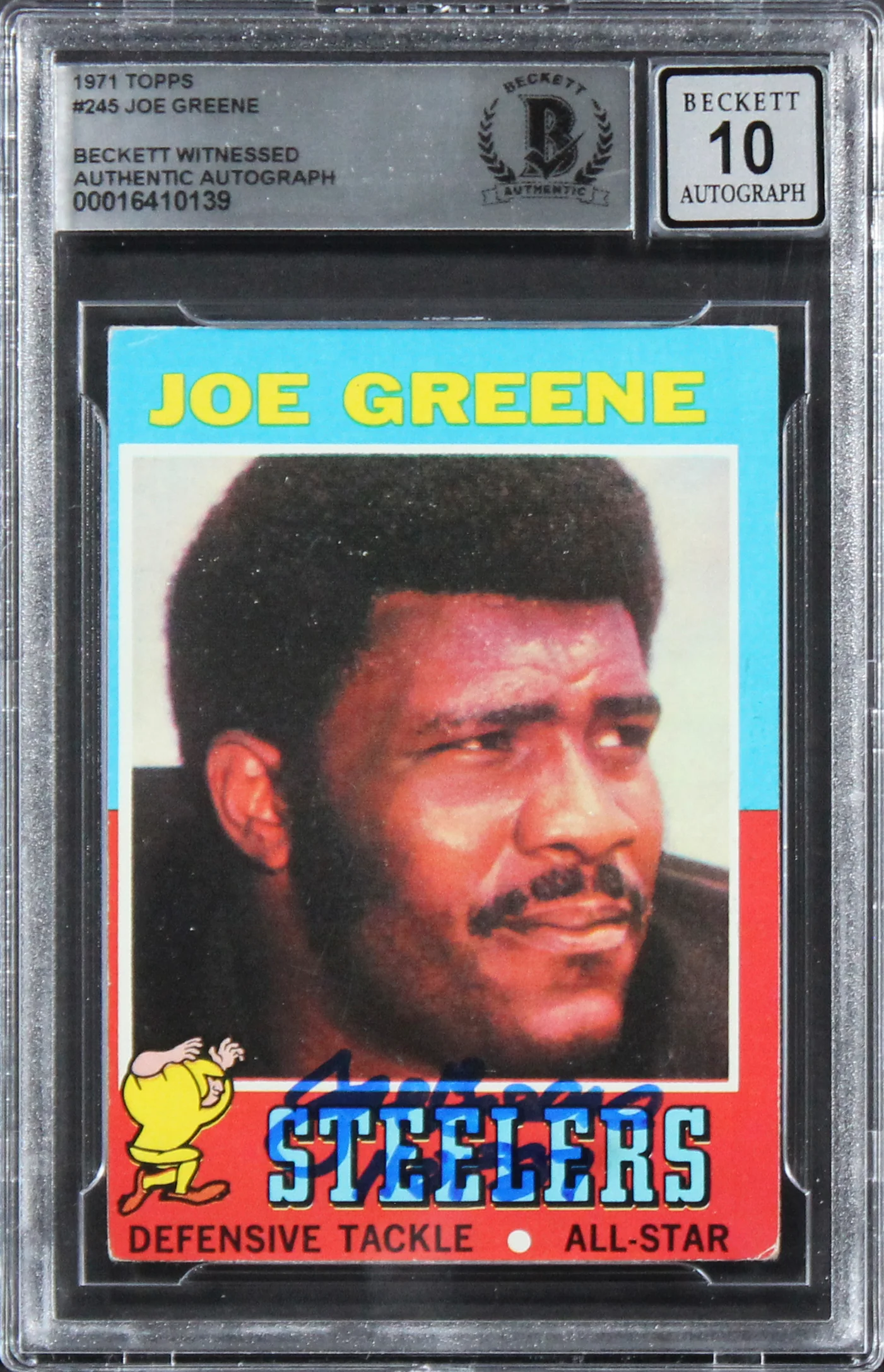 Steelers Joe Greene "HOF 87" Signed 1971 Topps #245 RC Auto 10! BAS Slabbed 5 - Image 2