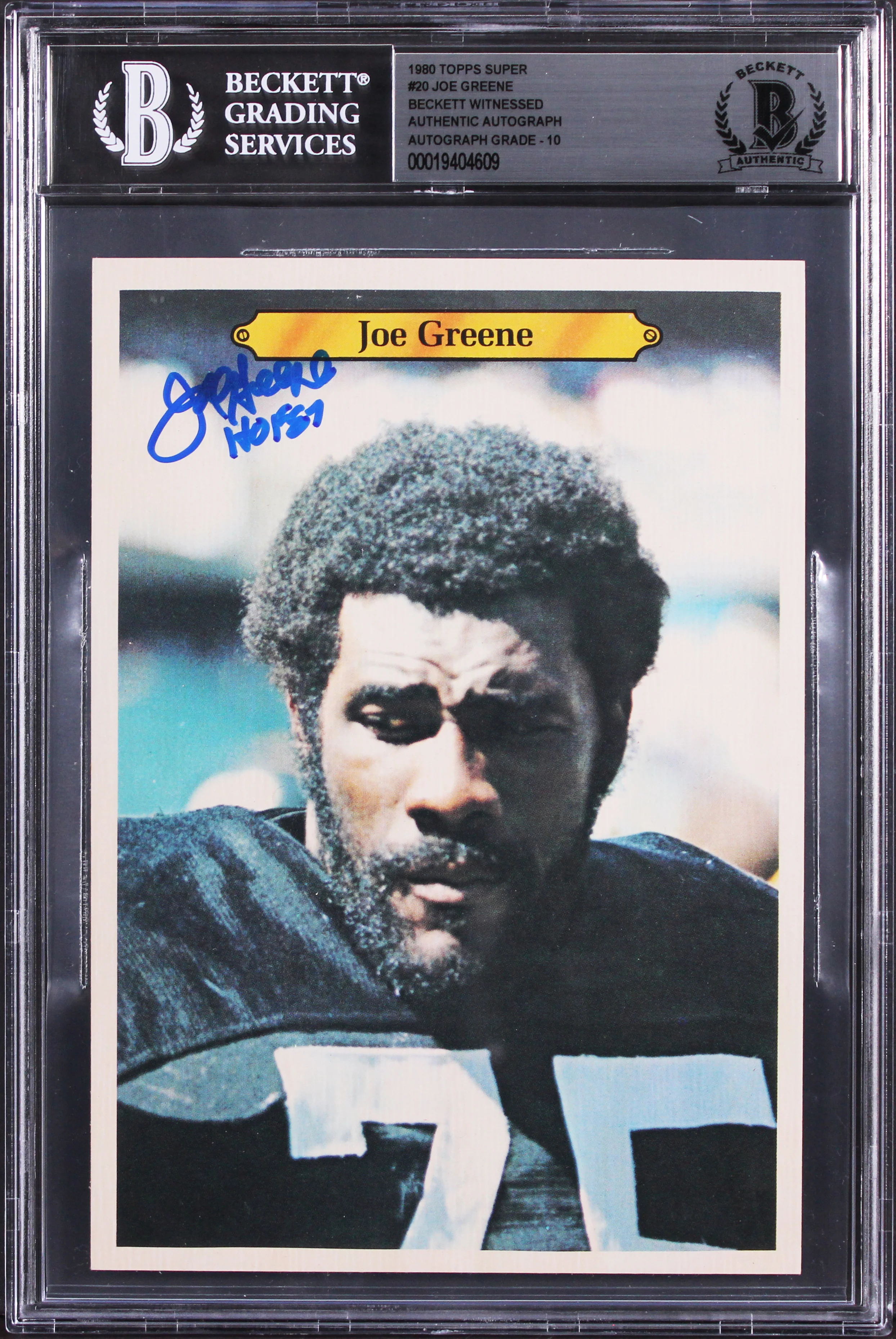 Steelers Joe Greene HOF 87 Signed 1980 Topps Super #20 5x7 Card Auto 10 BAS Slab - Image 2