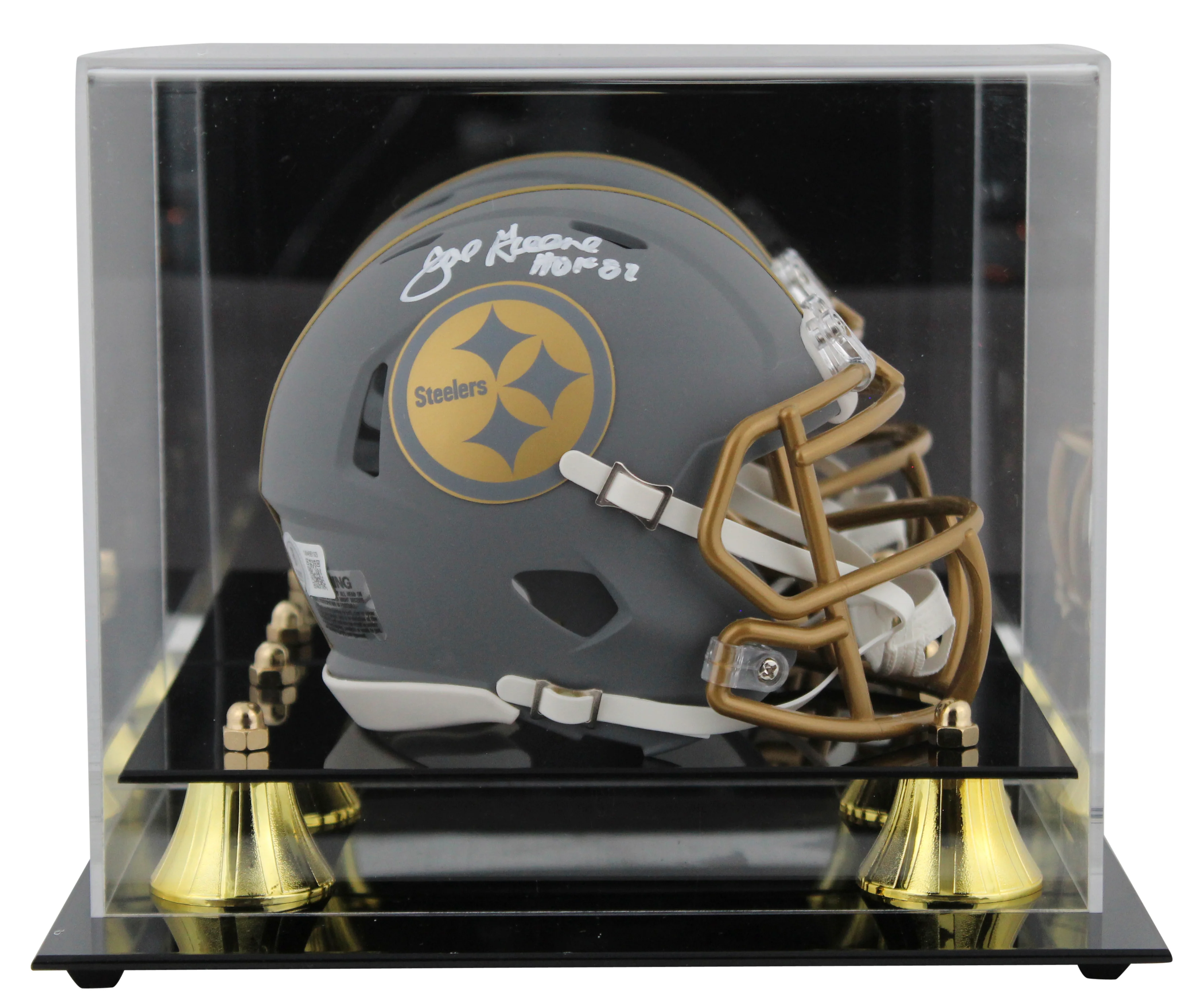 Steelers Joe Greene "HOF 87" Signed Slate Speed Mini Helmet W/ Case BAS Witness - Image 2