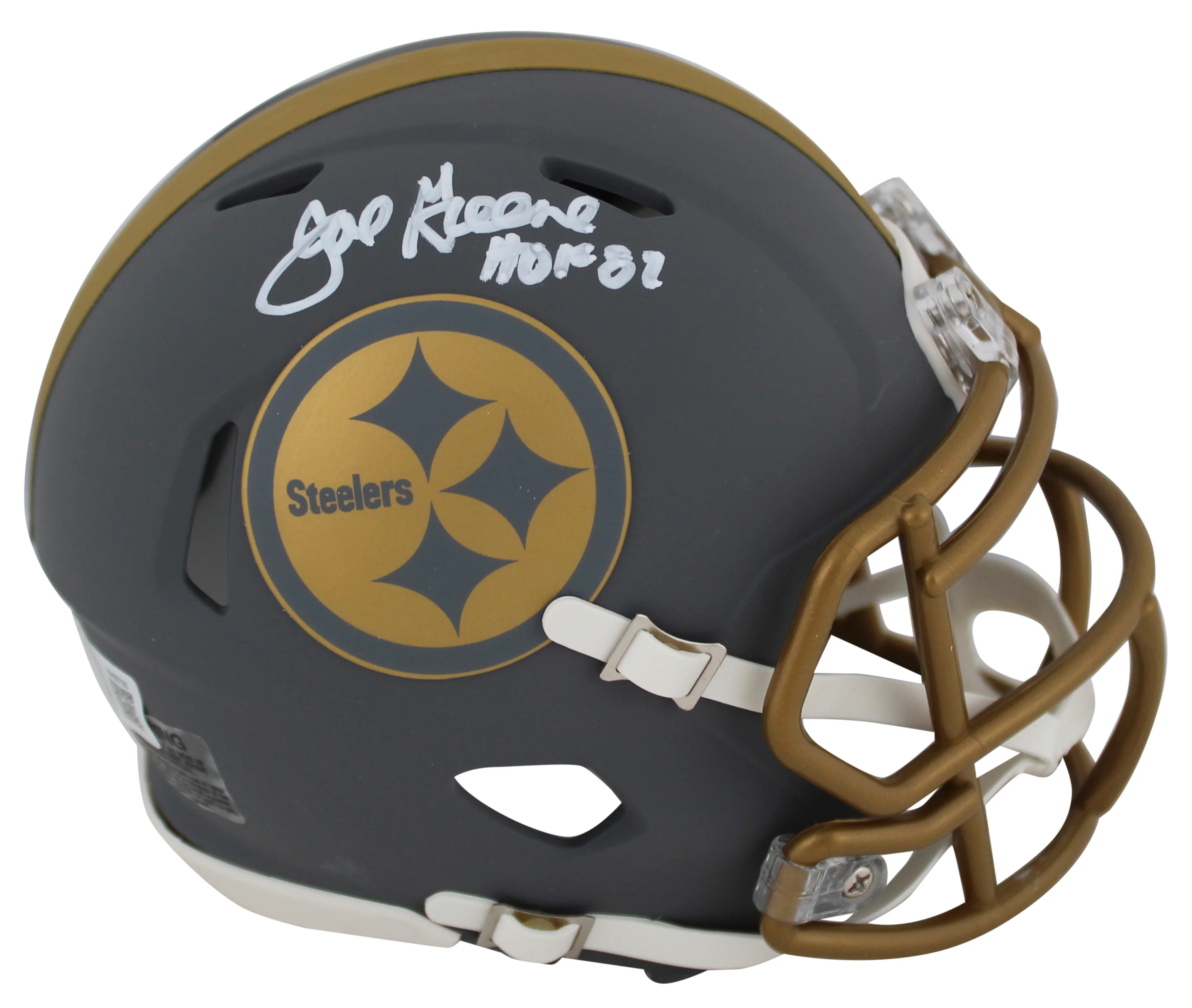 Steelers Joe Greene "HOF 87" Signed Slate Speed Mini Helmet W/ Case BAS Witness - Image 3