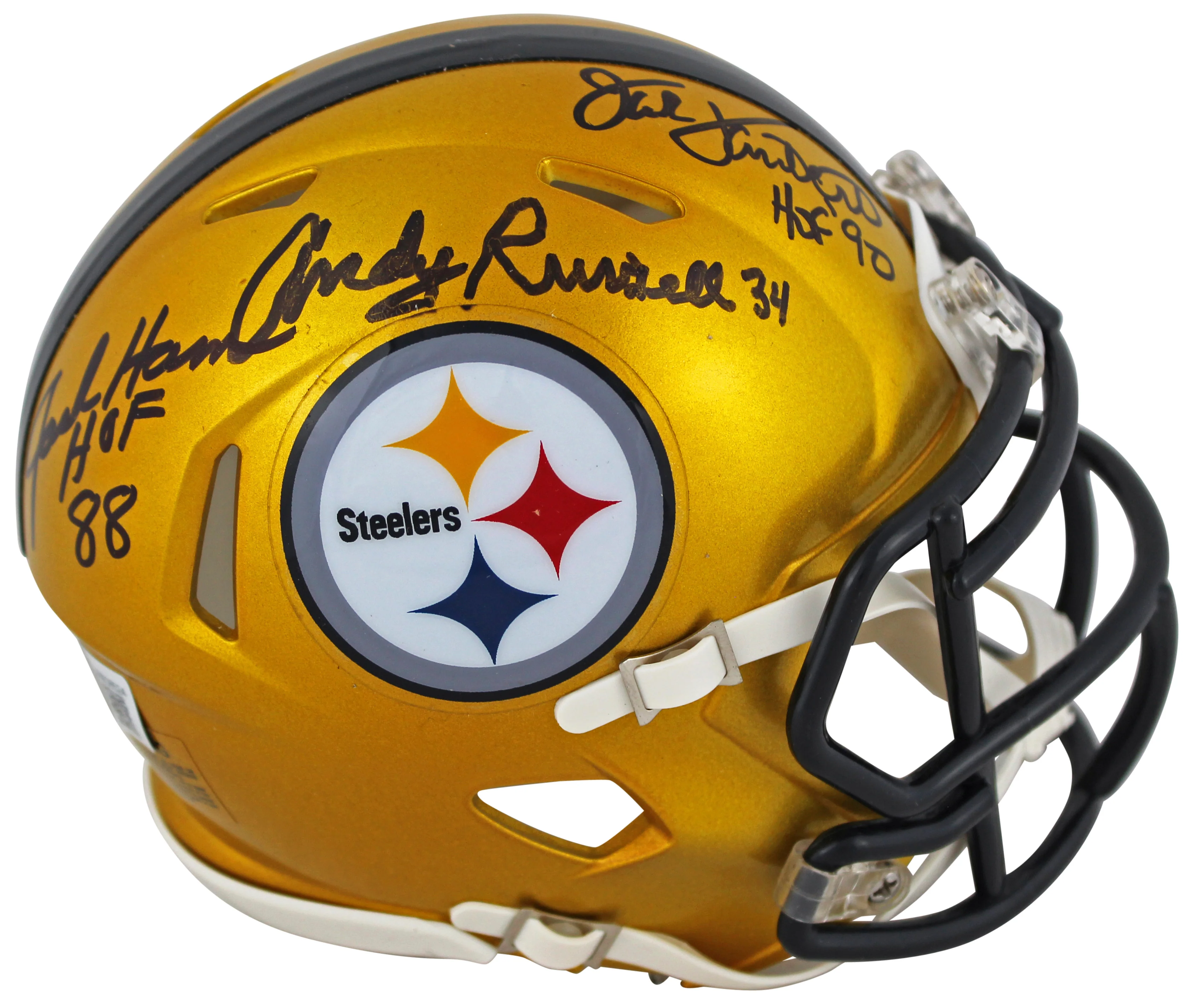 Steelers LBs (3) Ham, Lambert & Russell Signed Flash Speed Mini Helmet BAS Wit 2 - Image 2