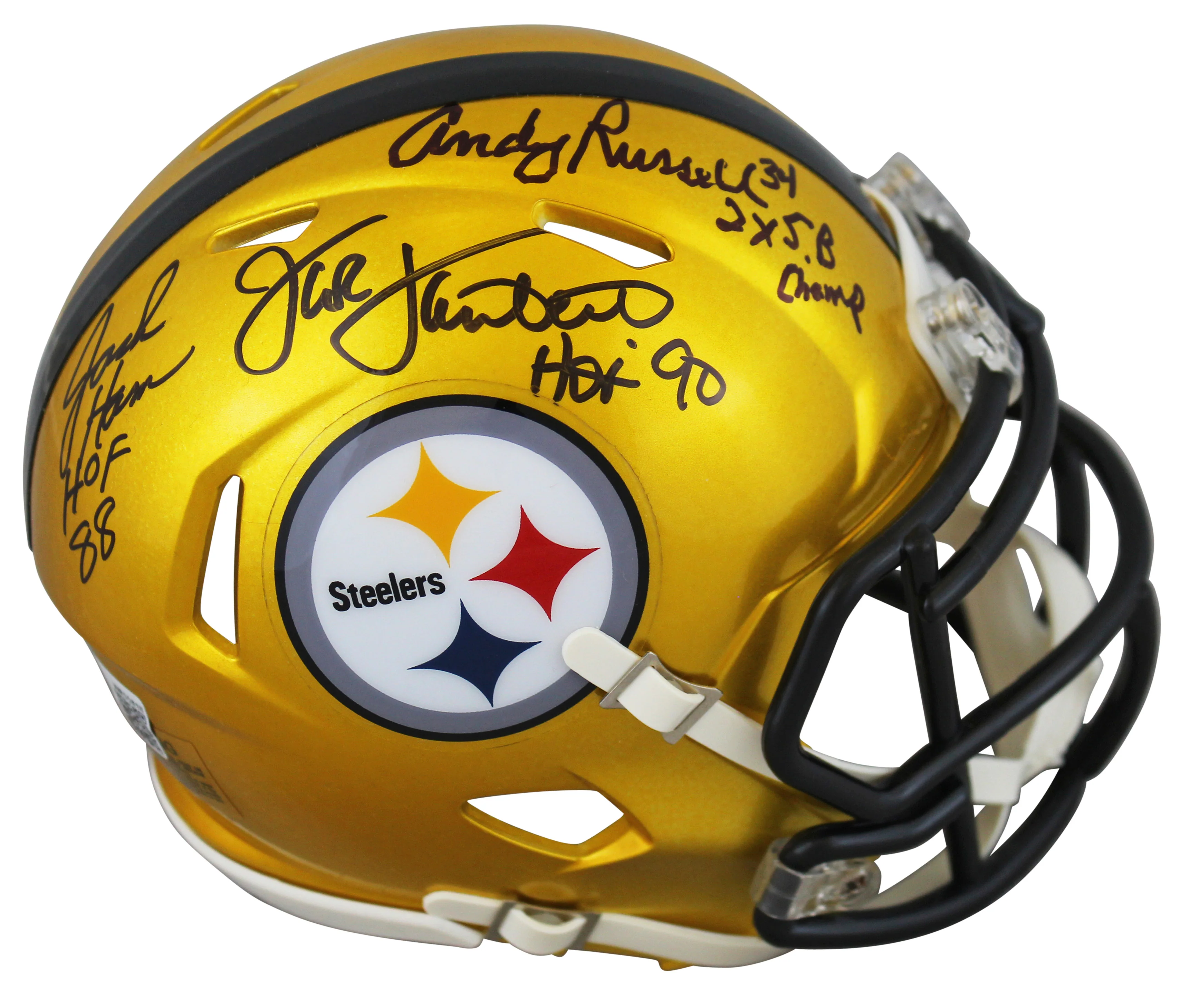 Steelers LBs (3) Ham, Lambert & Russell Signed Flash Speed Mini Helmet BAS Wit - Image 2