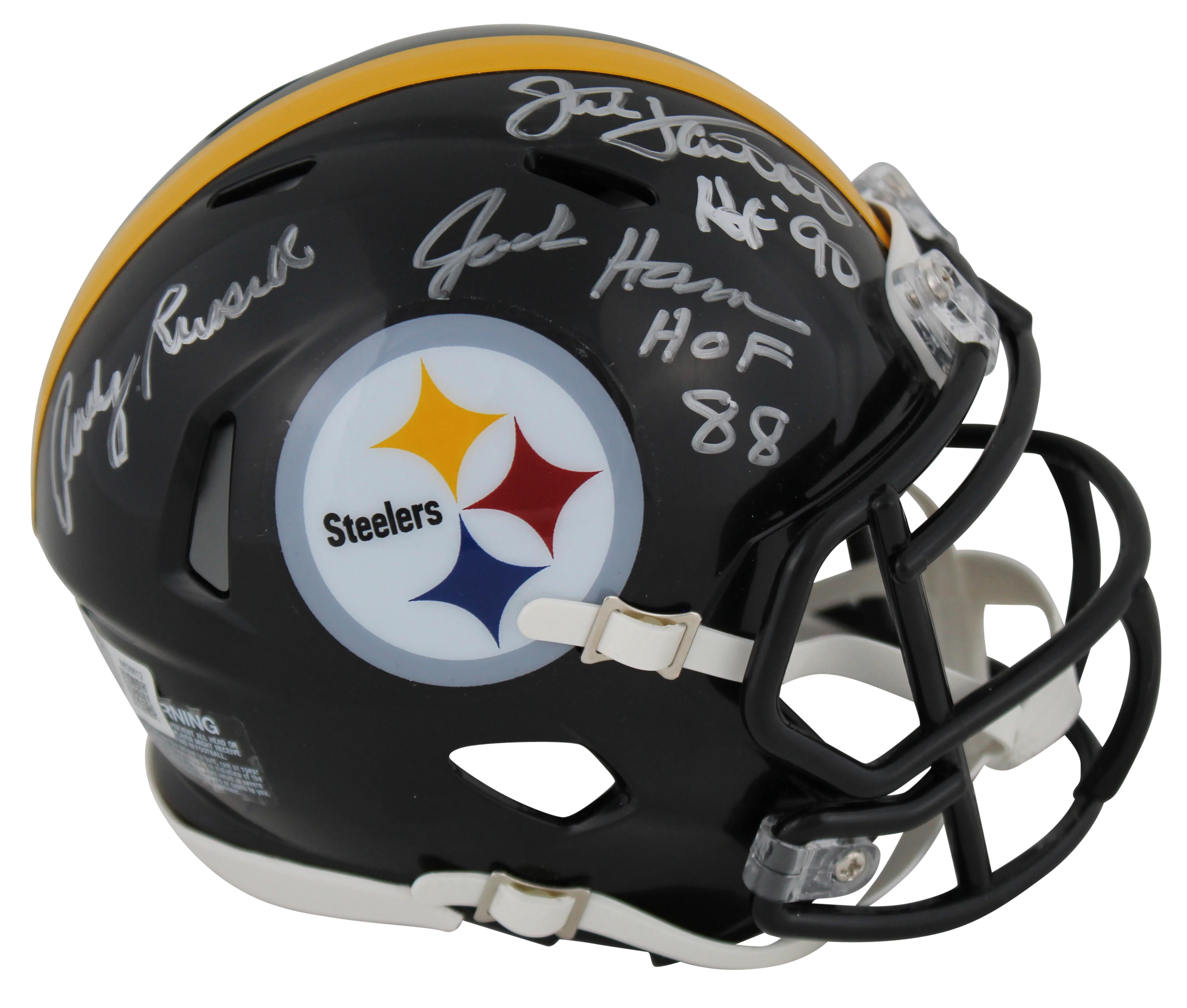 Steelers LBs (3) Ham, Lambert & Russell Signed Speed Mini Helmet w/ Case BAS W 2 - Image 3