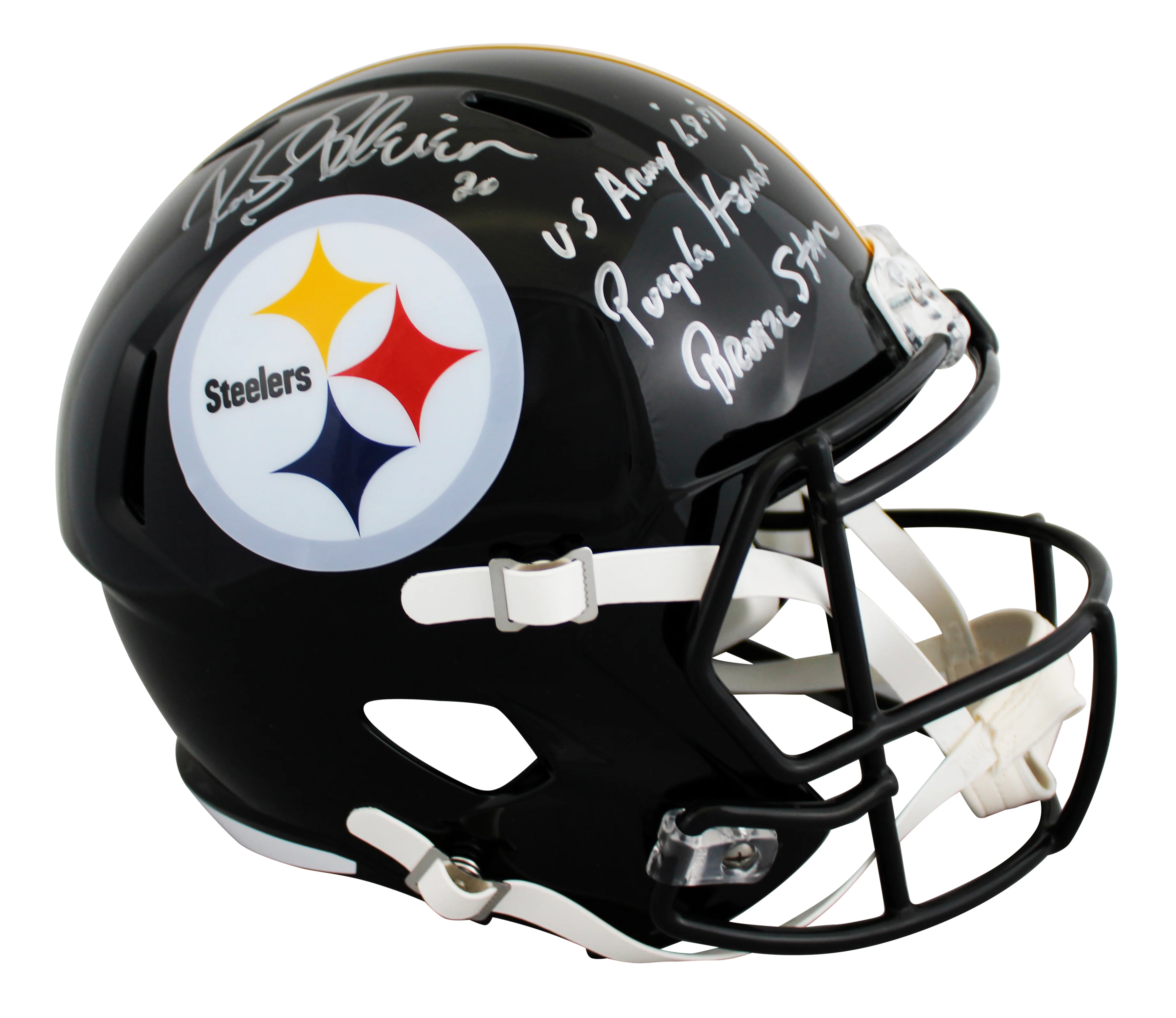 Steelers Rocky Bleier "3x Insc" Signed Full Size Speed Rep Helmet W/ Case BAS W - Image 3