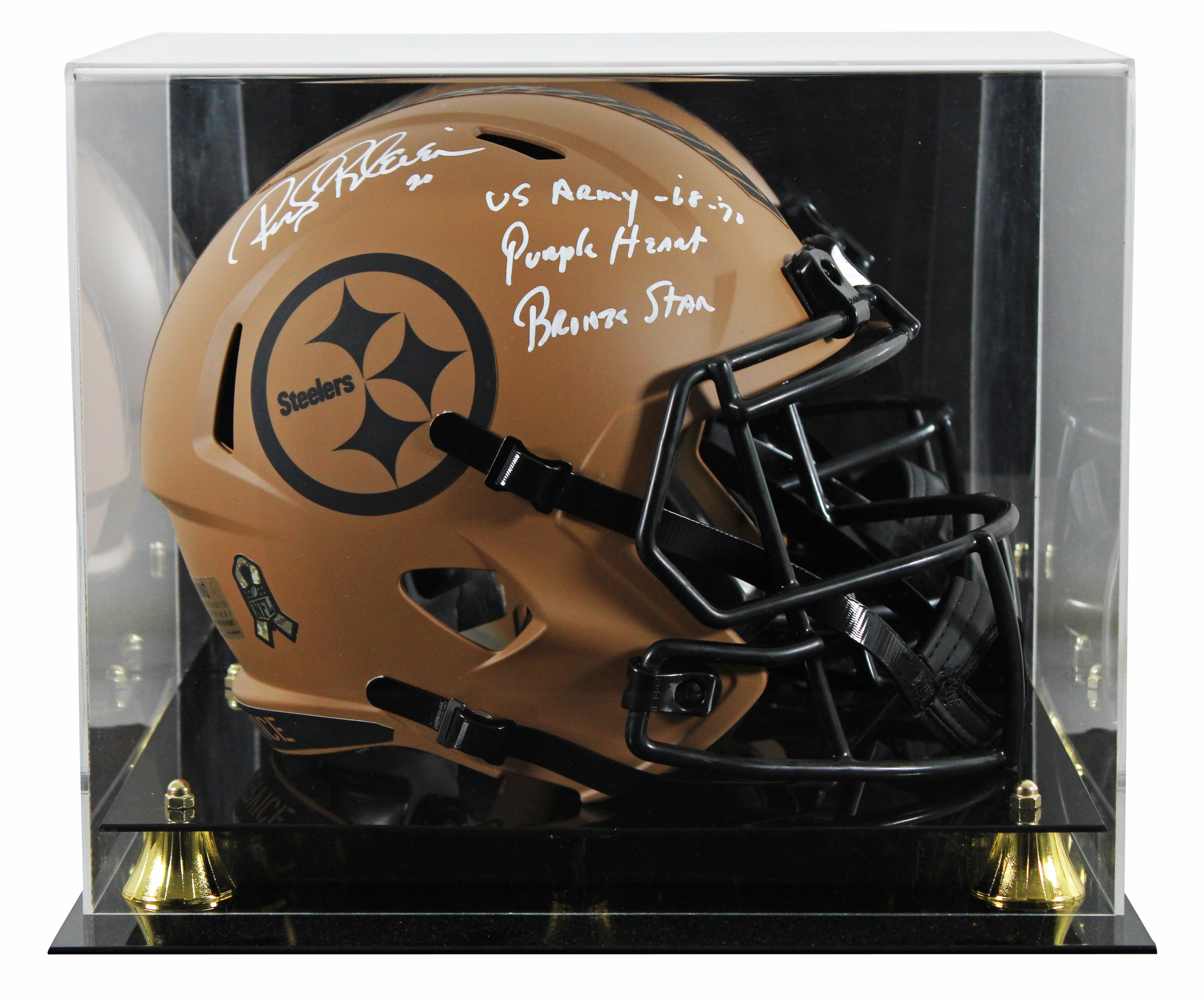 Steelers Rocky Bleier "3x Insc" Signed STS II F/S Rep Helmet W/ Case BAS Witness - Image 2
