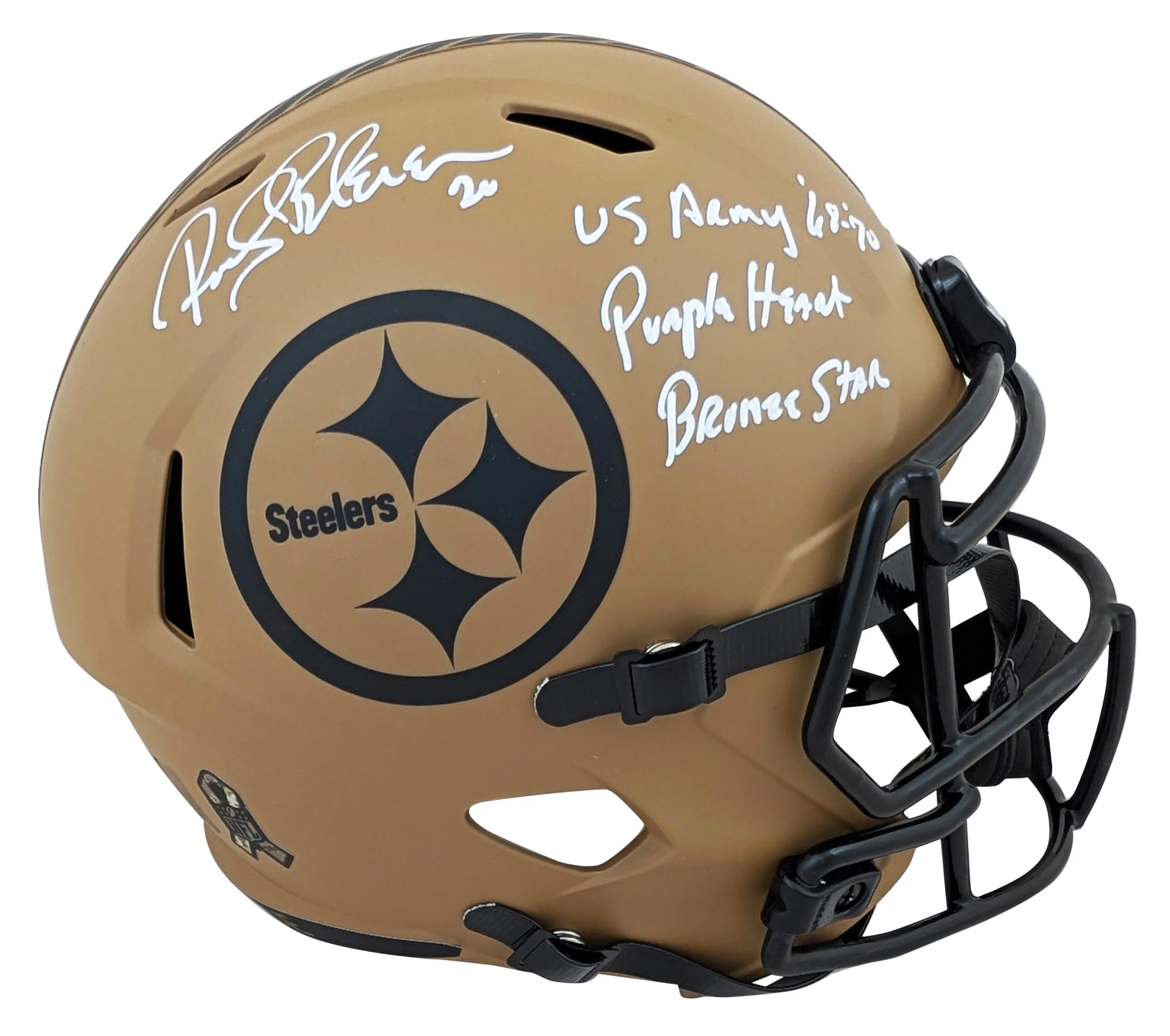 Steelers Rocky Bleier "3x Insc" Signed STS II Full Size Speed Rep Helmet BAS Wit - Image 2