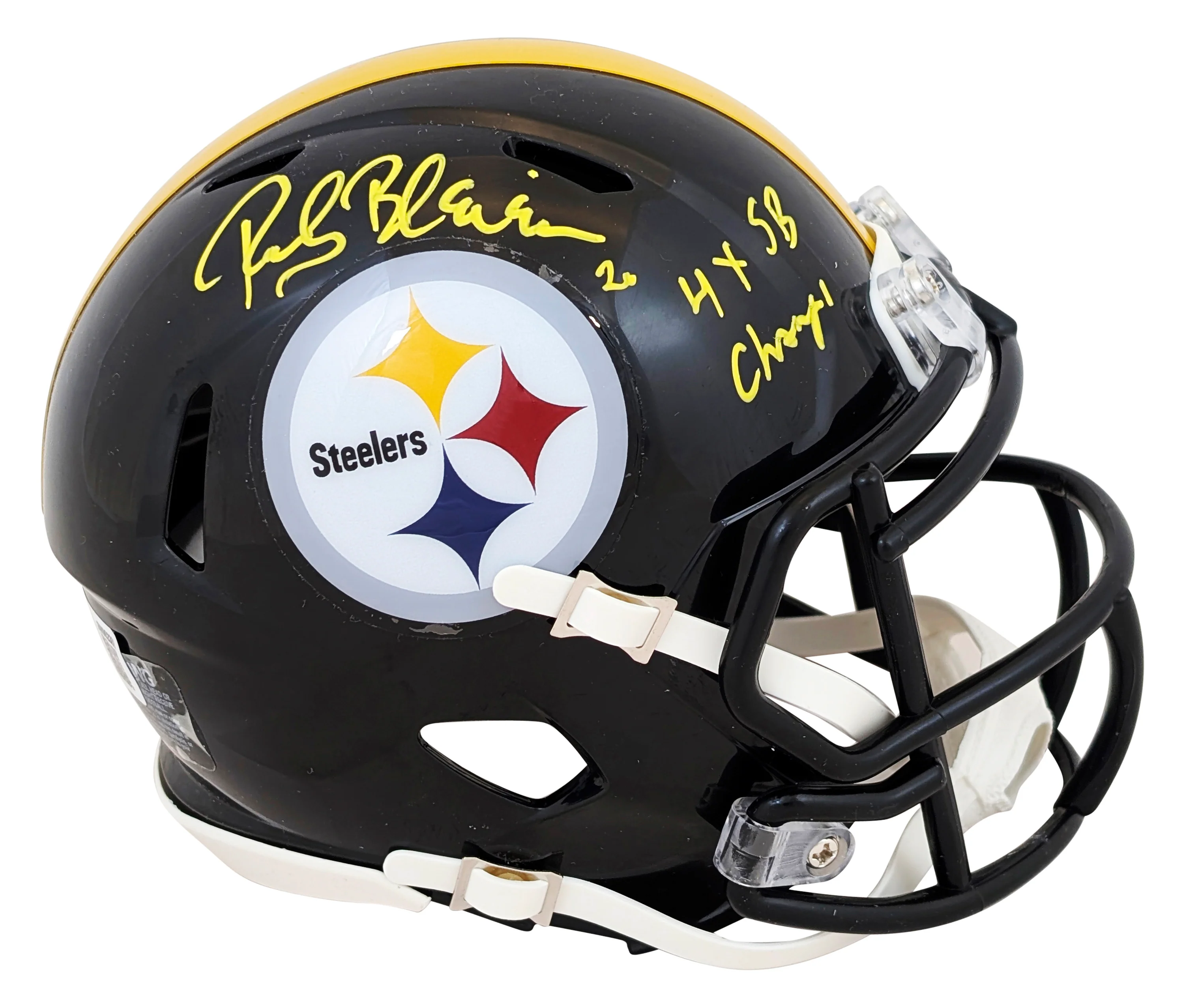 Steelers Rocky Bleier "4x SB Champs" Signed Speed Mini Helmet BAS Witnessed - Image 2
